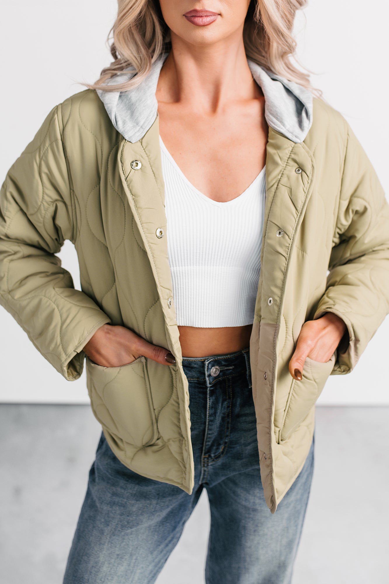 City Stitch Hooded Lightweight Quilted Jacket (Olive)
