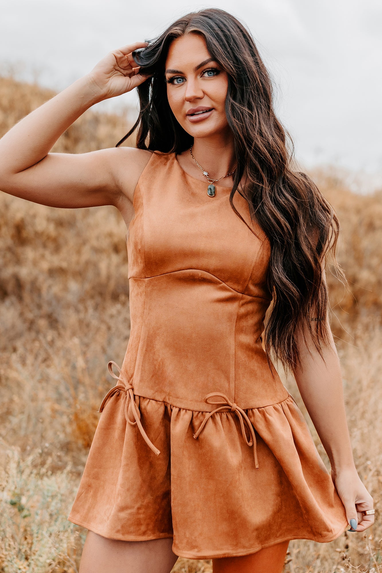 Wish You Luck Sleeveless Faux Suede Mini Dress (Camel)
