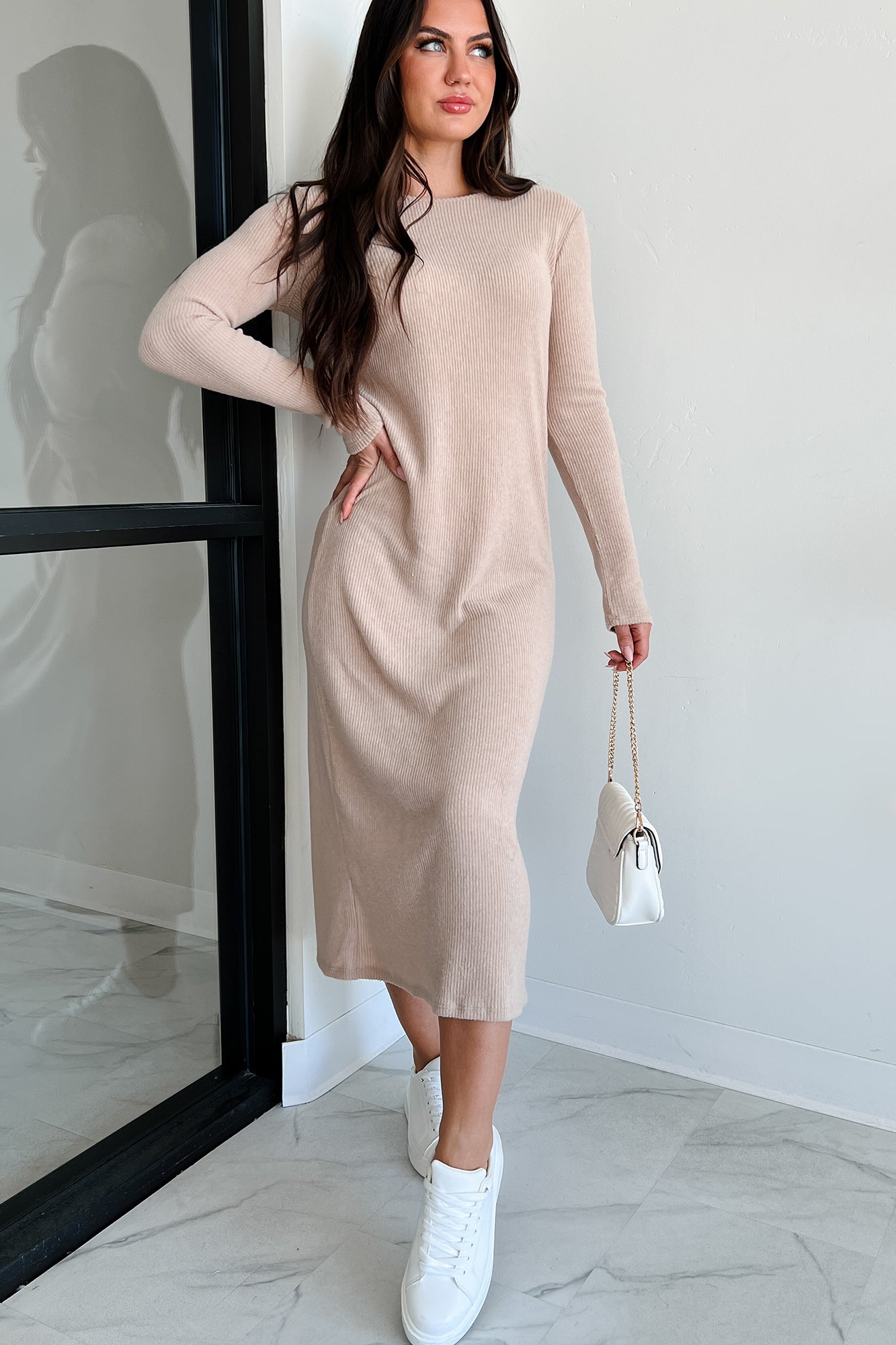 Zahari Long Sleeve Maxi Dress (Taupe)