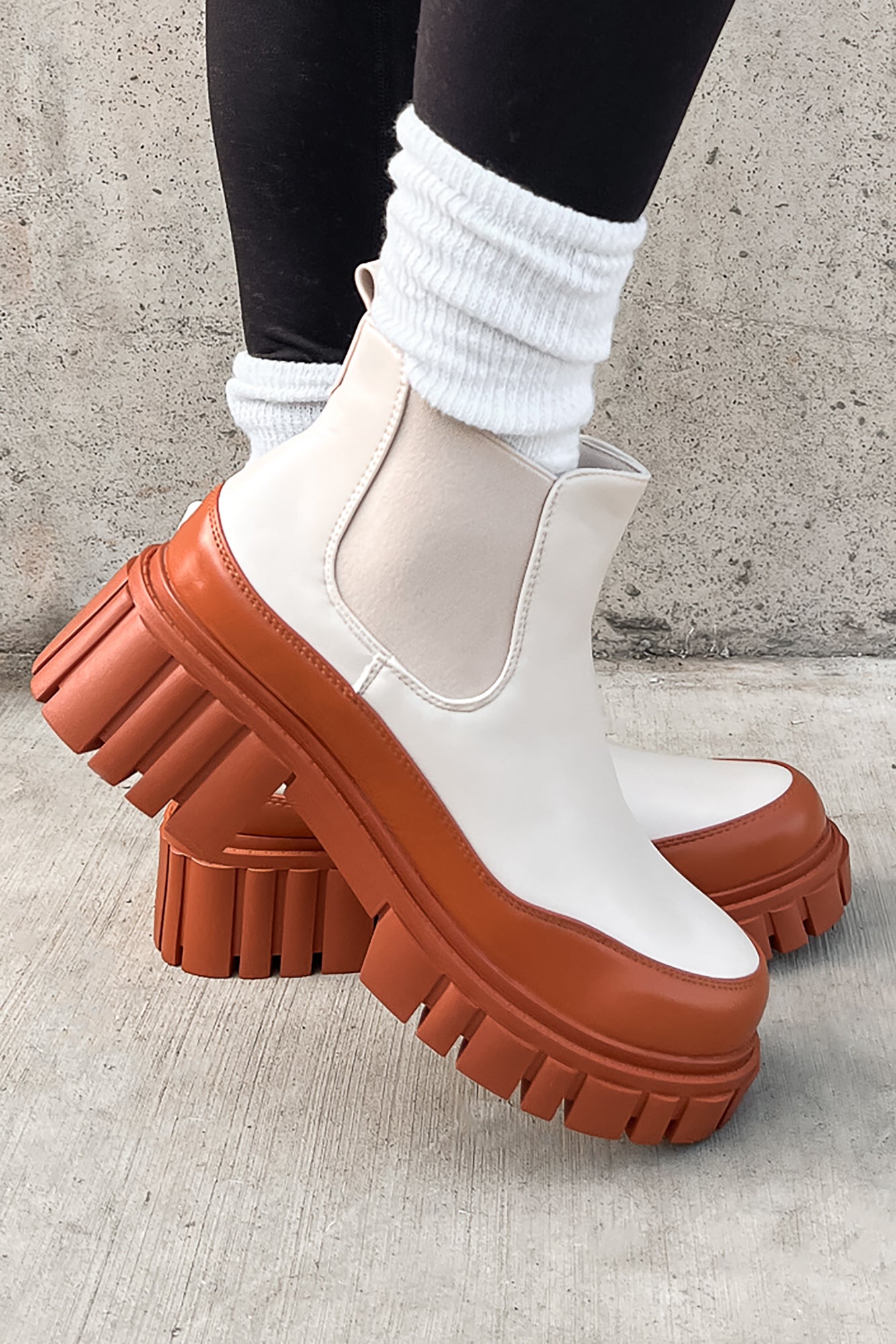 Doorbuster Going My Way Lug Sole Chelsea Ankle Booties (Nude)