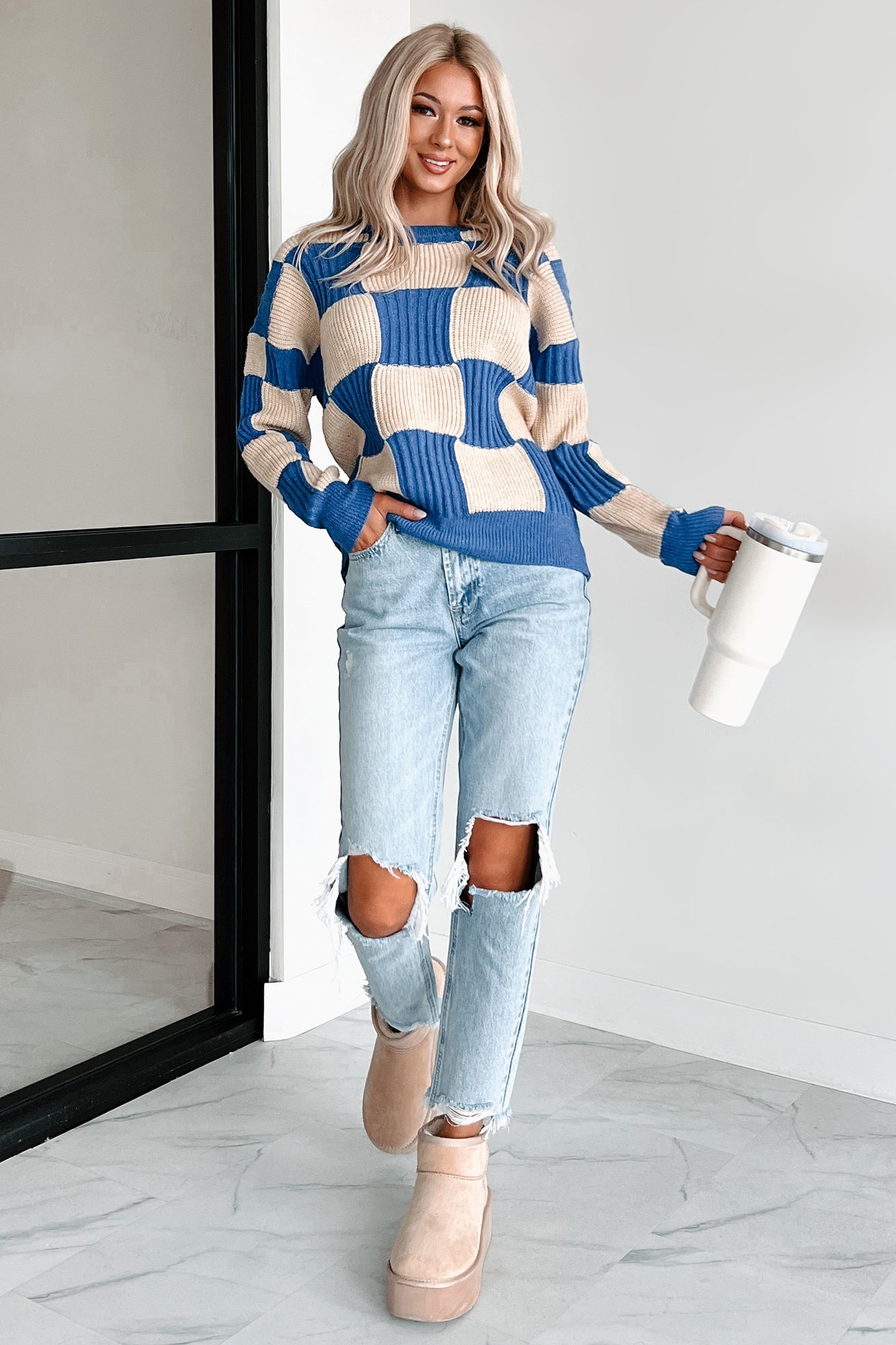 Alaina High Rise Distressed Boyfriend Jeans (Light Denim)