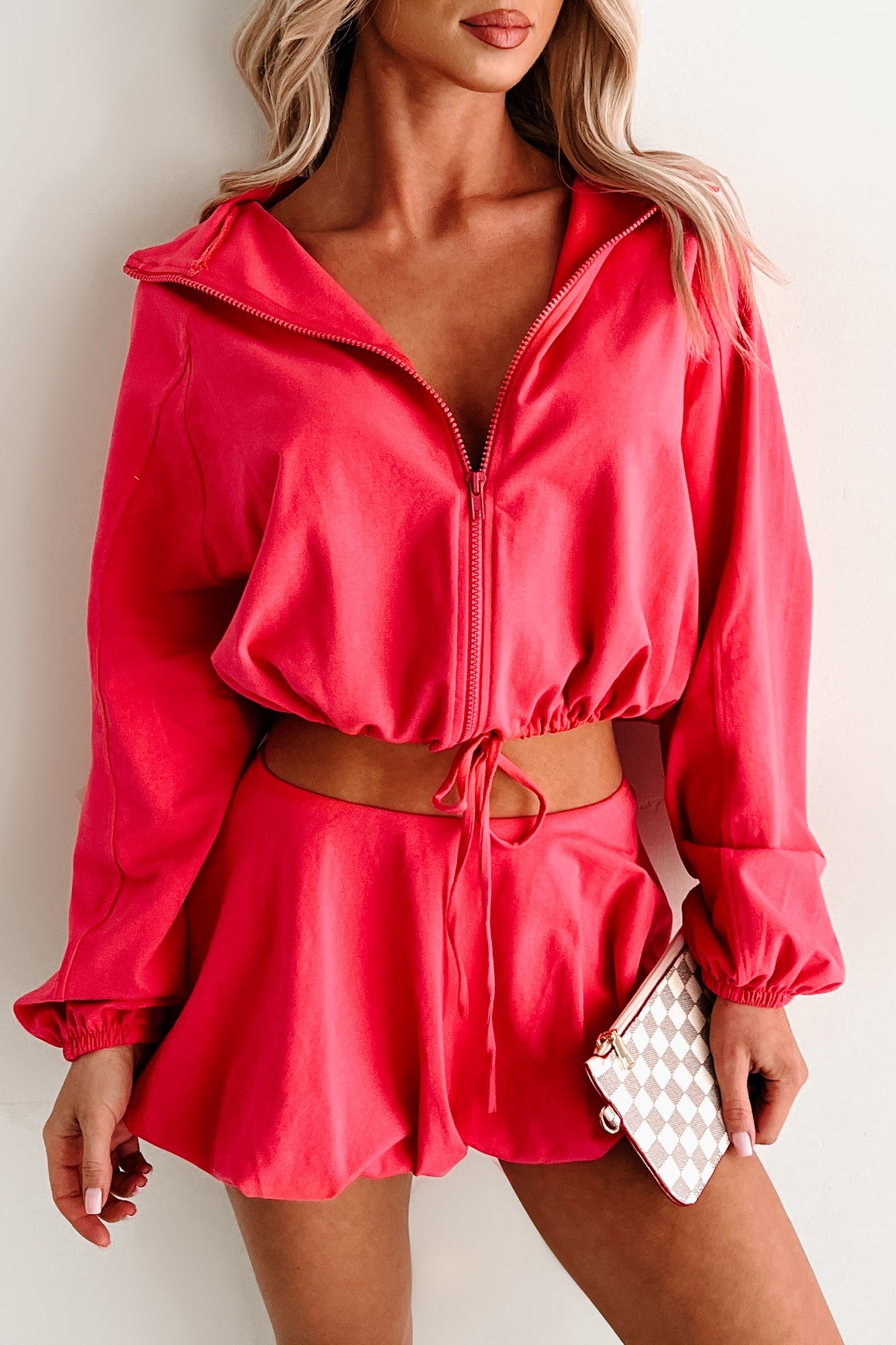 Relax, Recharge, Repeat Two-Piece Puff Skirt Set (Coral)