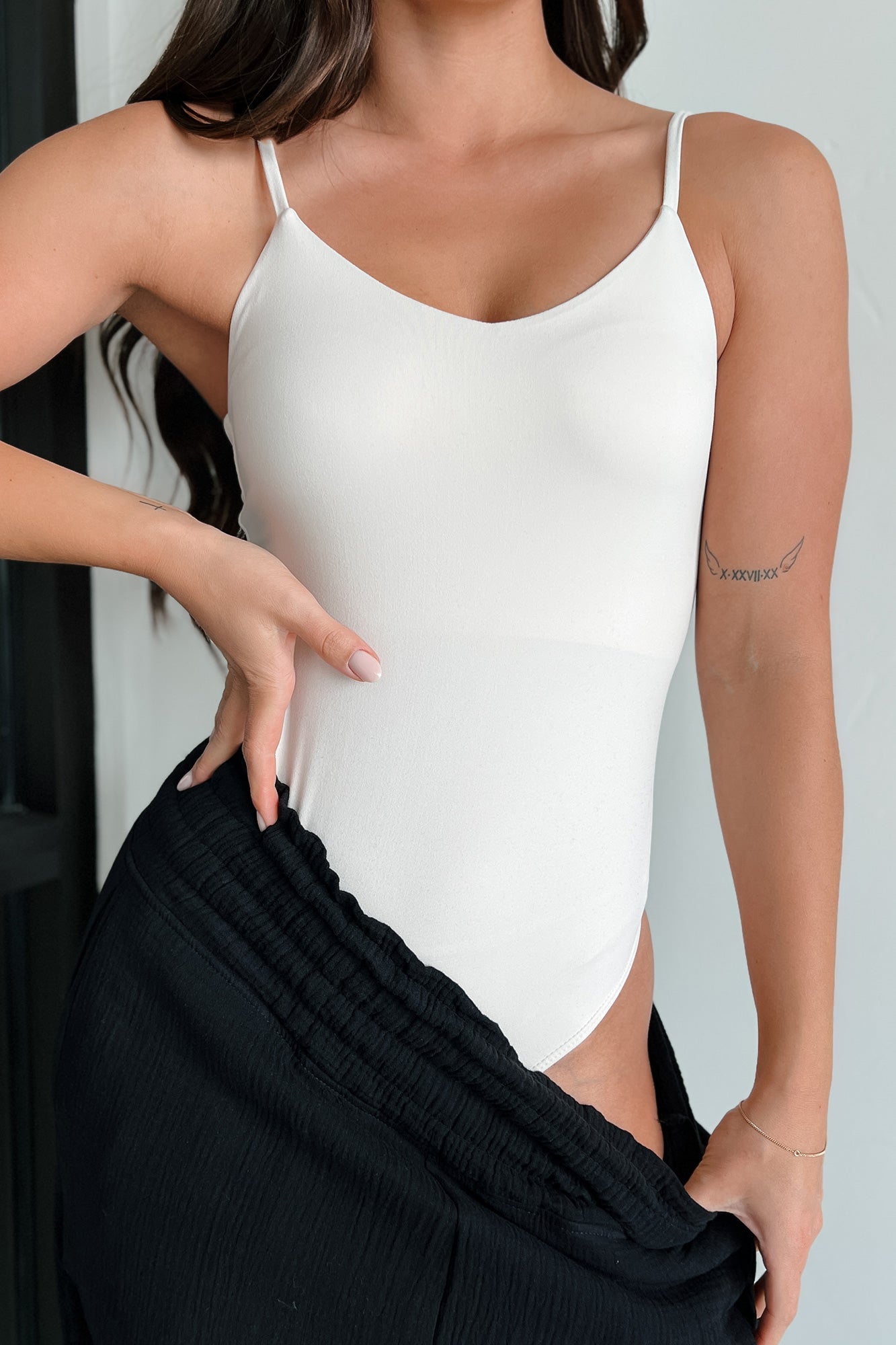 Glennis Butter Soft Cami Bodysuit (White Pearl)