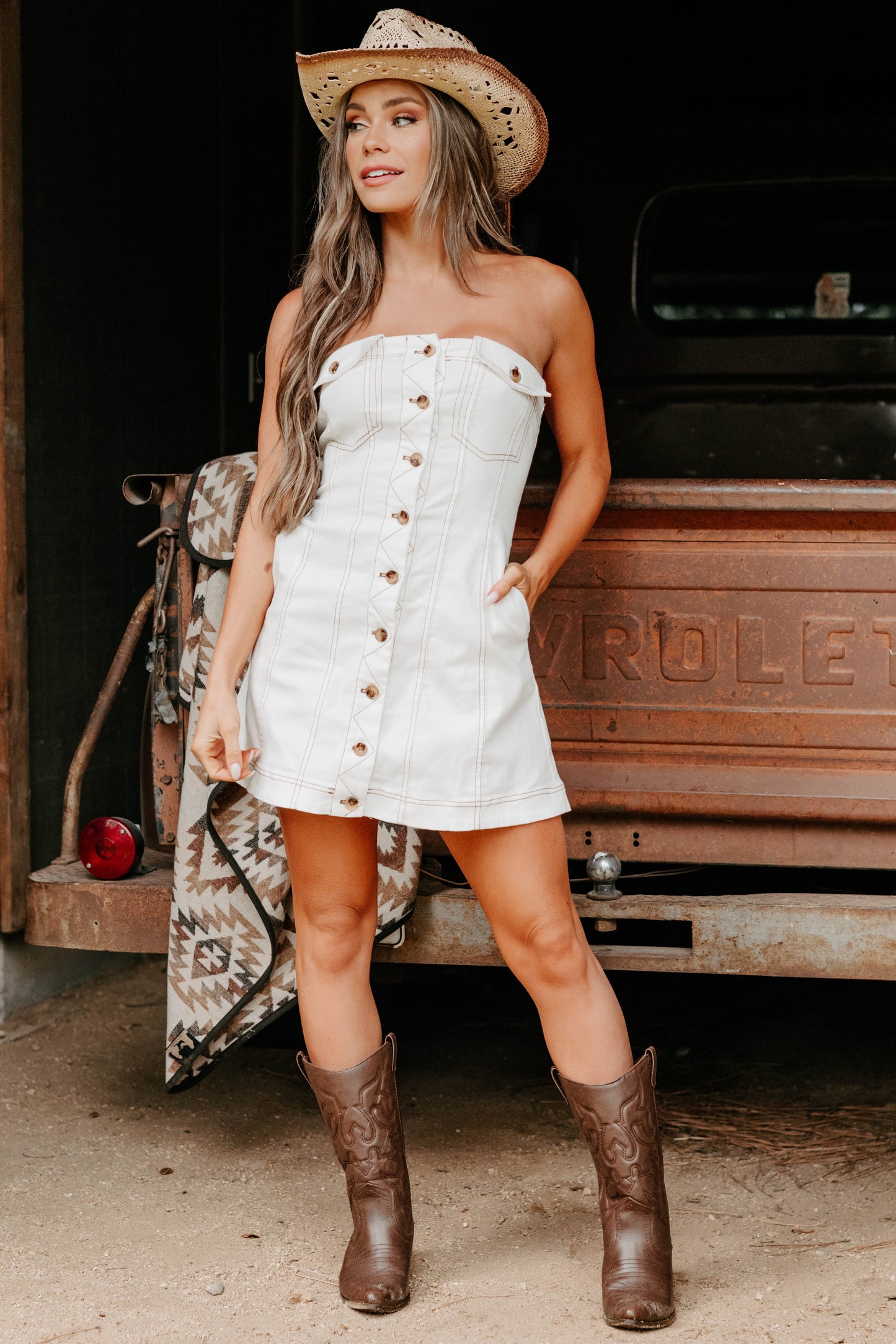 In Her Element Strapless Denim Mini Dress (White)