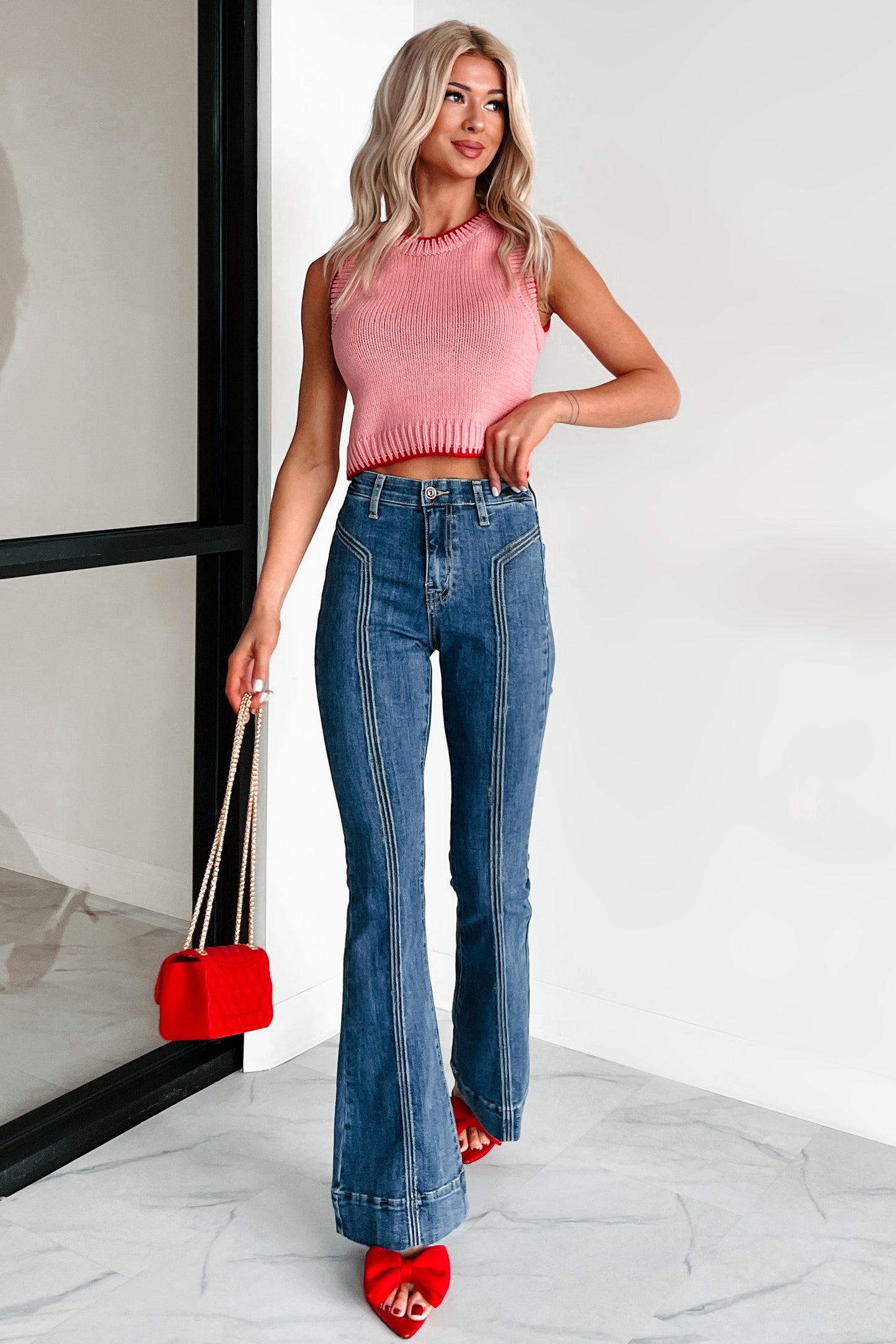 Sending You Hugs Sleeveless Knit Top (Blush/Red)