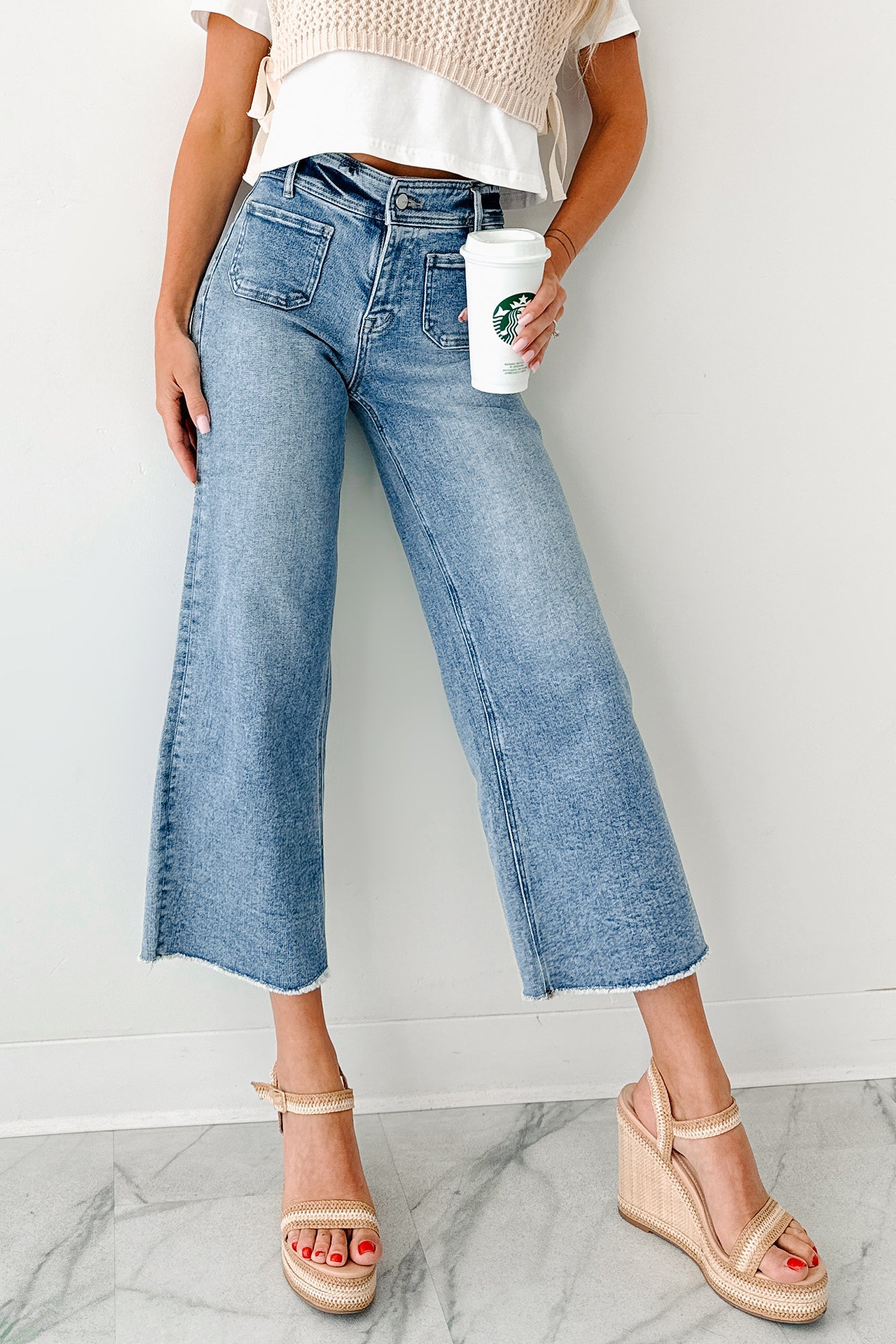 Louisa Wide Cropped Mica Denim Jeans (Light Wash)