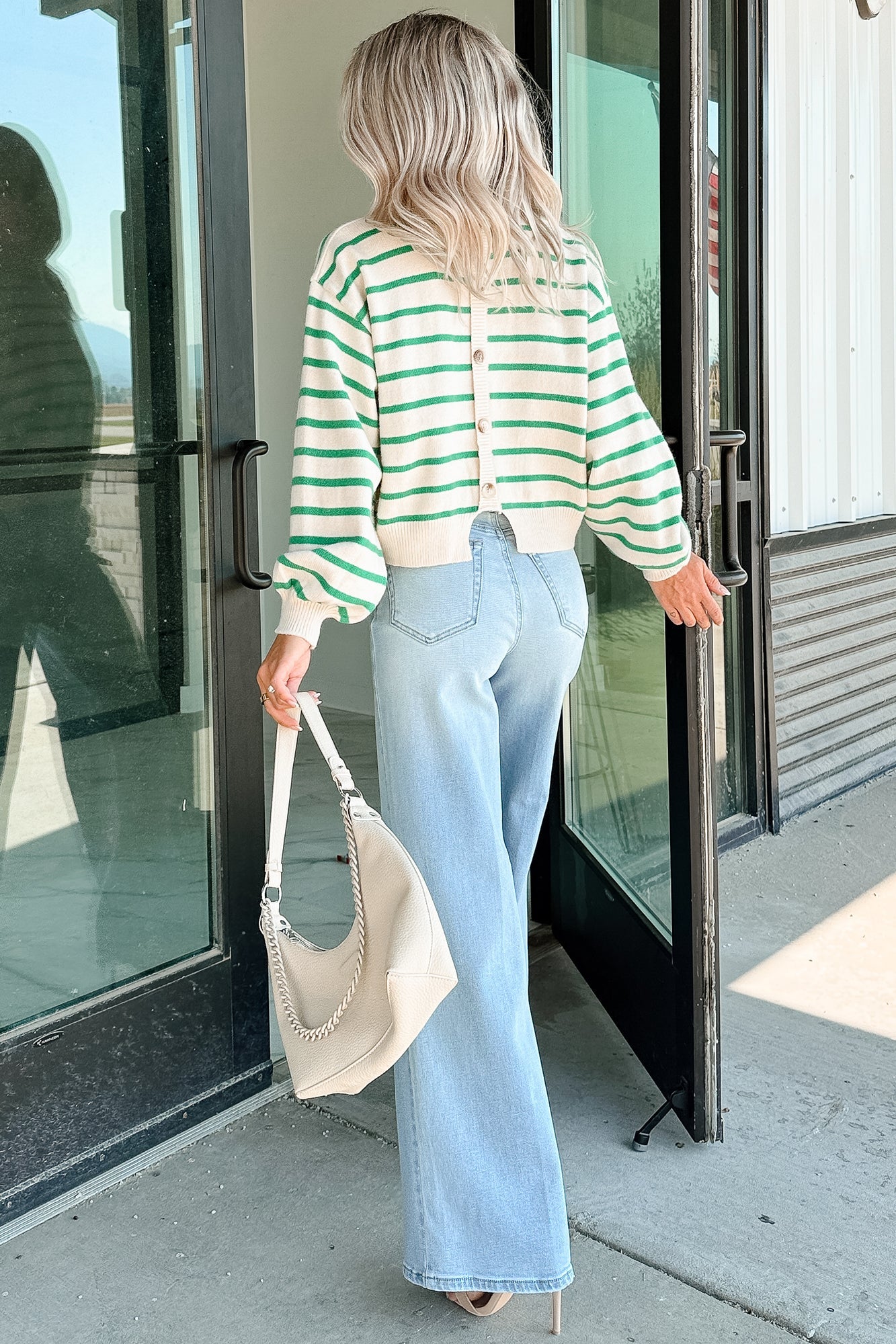 Morning Rituals Striped Button Detail Sweater (Green)