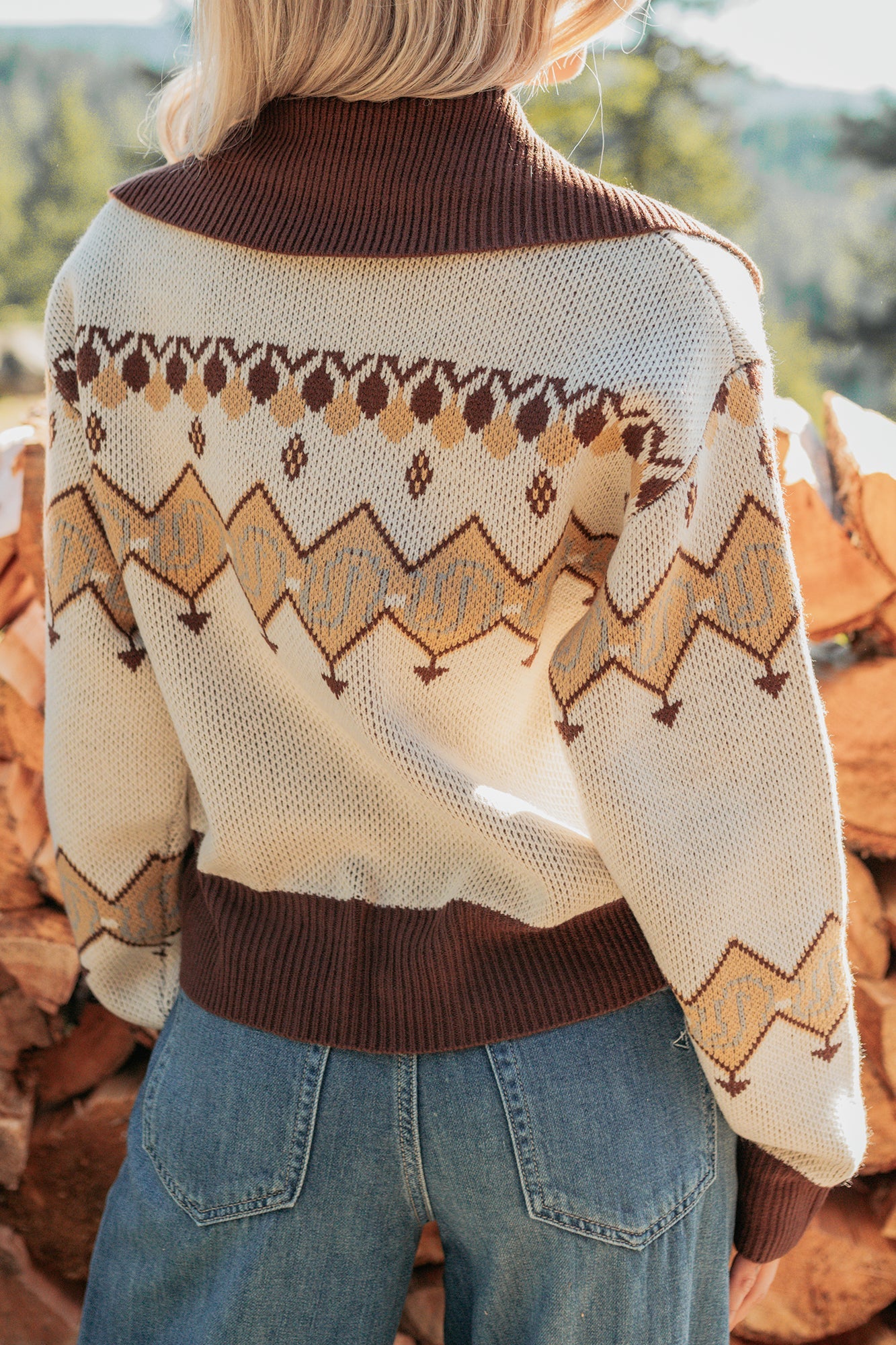 Don't Overthink It Aztec Front Tie Sweater (Cream/Mix)