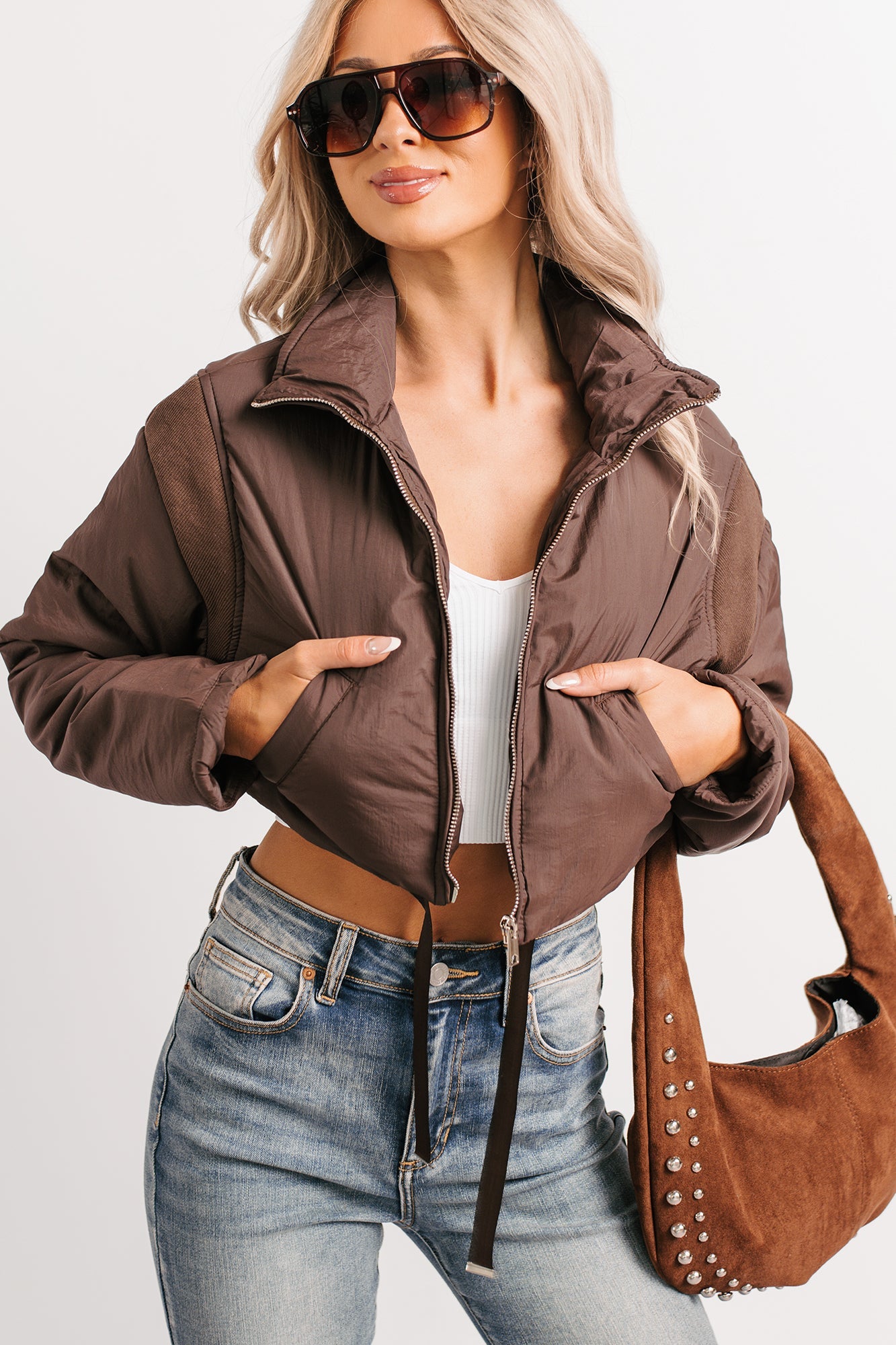Snow Calls Cropped Bomber Jacket (Espresso)