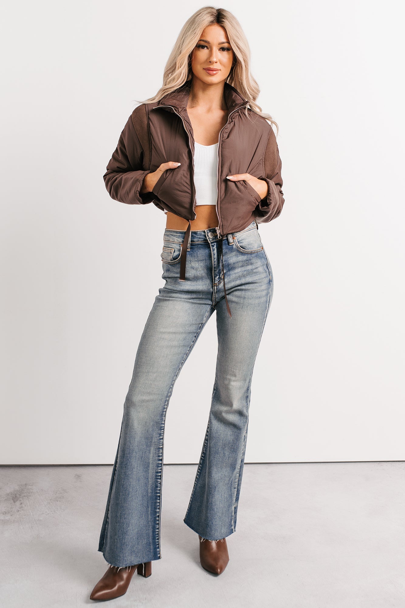 Snow Calls Cropped Bomber Jacket (Espresso)
