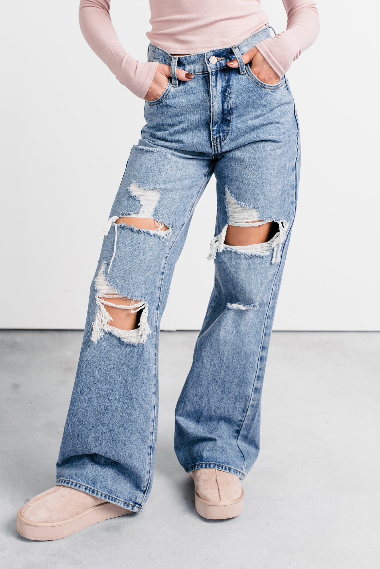 Mylo High Rise Distressed Vibrant Wide Leg Jean (Medium)