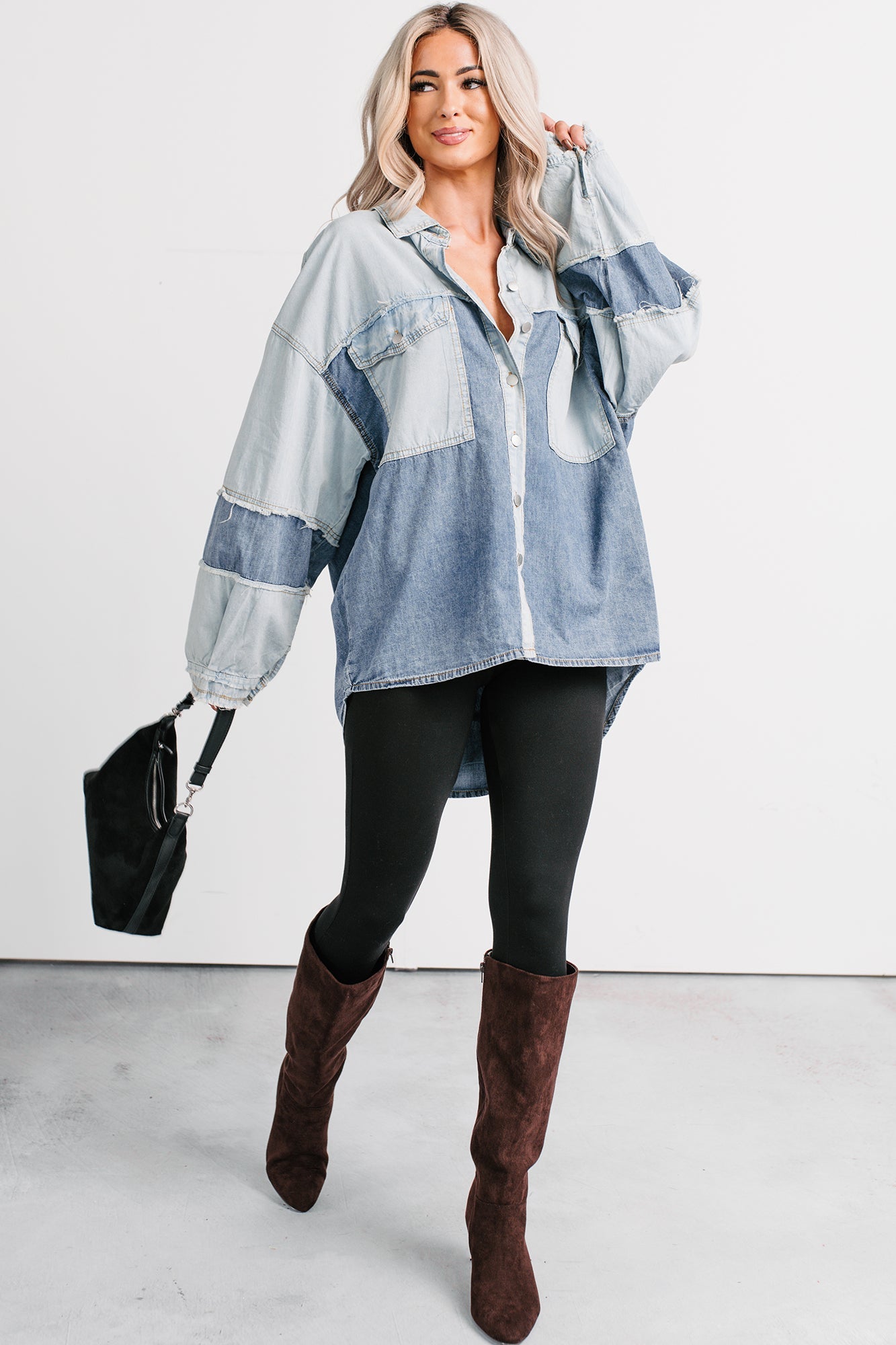 Laugh Lines Raw Seam Denim Shacket (Denim Multi)