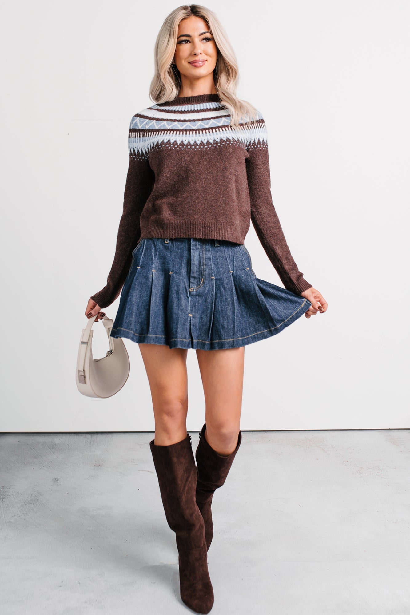 Holding Onto You Fair Isle Pattern Sweater (Dark Brown)