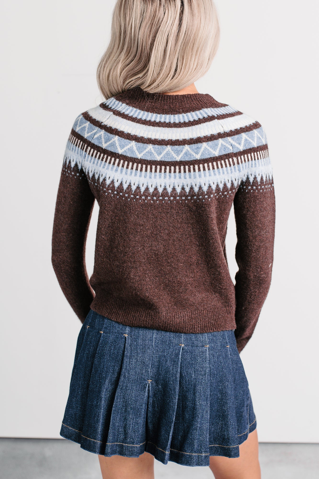 Holding Onto You Fair Isle Pattern Sweater (Dark Brown)