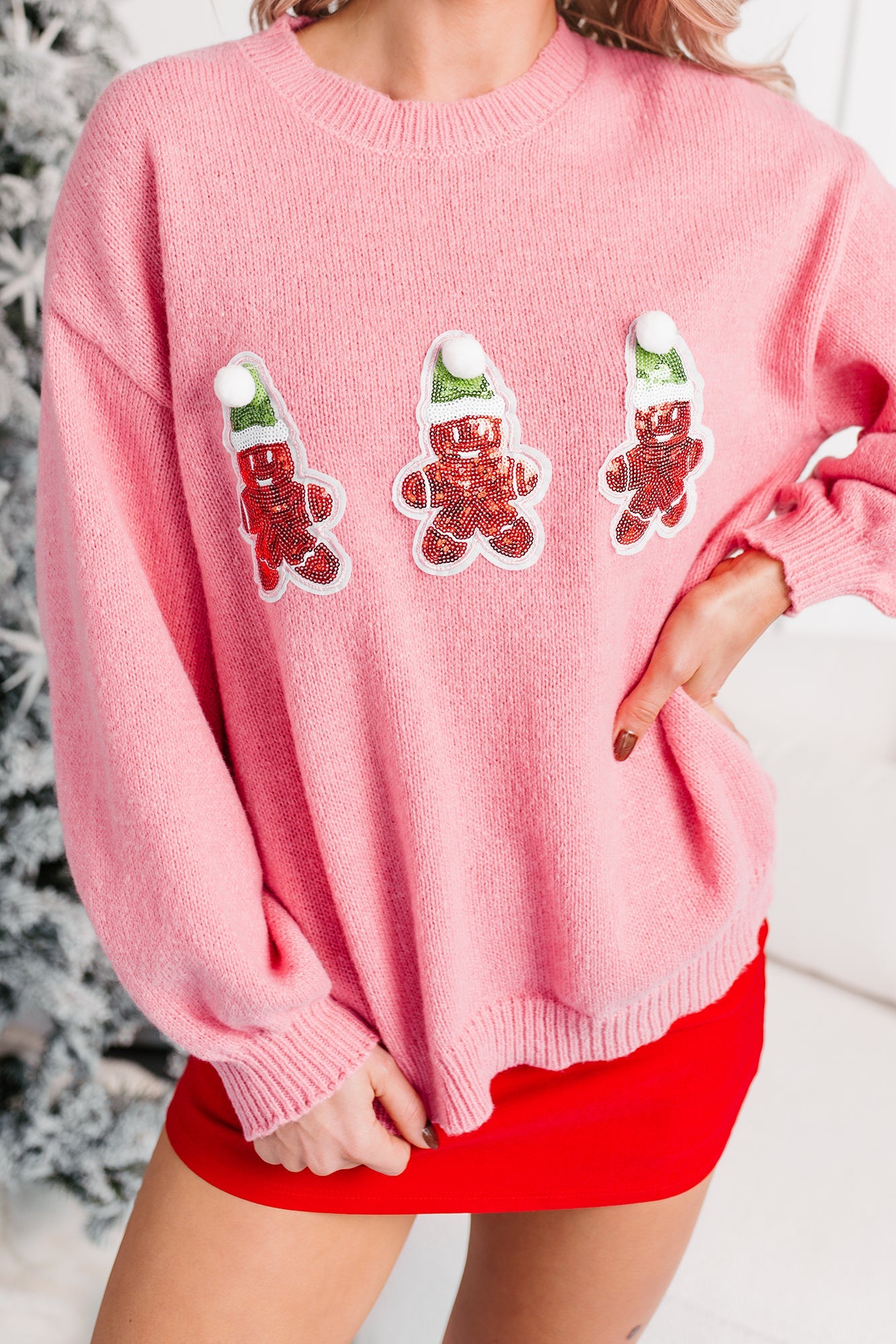 Soft Calm Gingerbread Sequin Knit Sweater (Mauve)