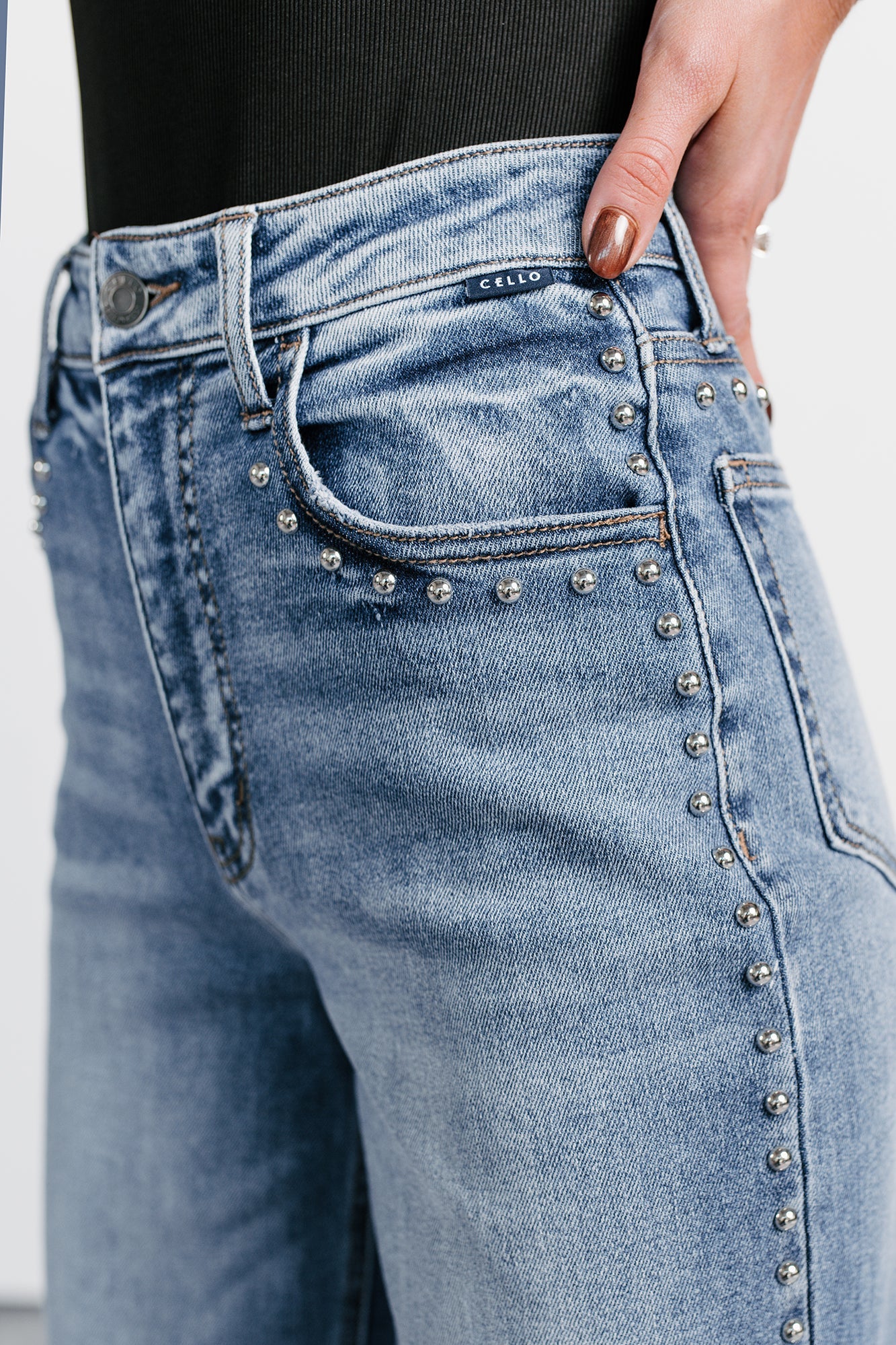Kaylee High Rise Stud Detailed Cello Jeans (Medium)