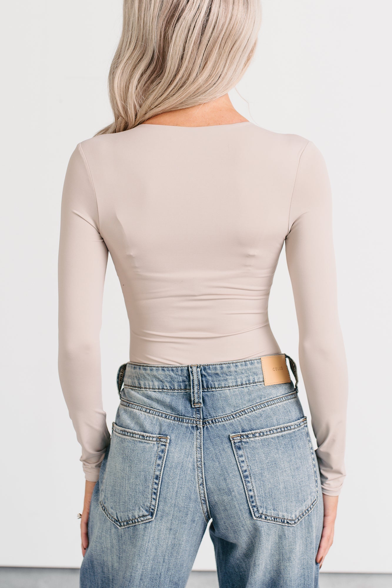 Daily Ease Long Sleeve V Neck Bodysuit (Light Taupe)