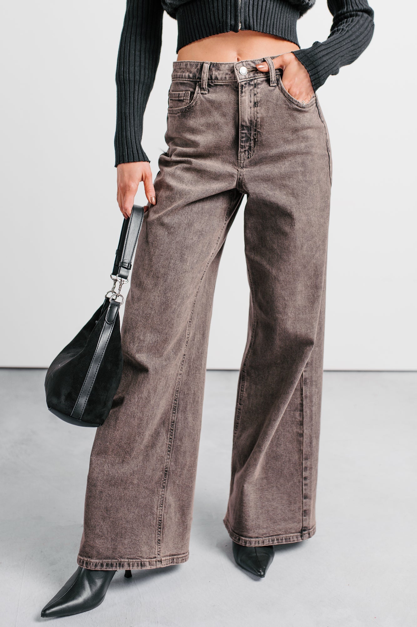 Bane High Rise Wide Leg Cello Jeans (Brown)