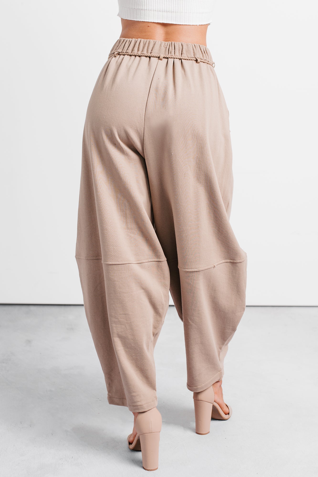 Wandering Home Braided Tie Barrel Sweatpants (Taupe)