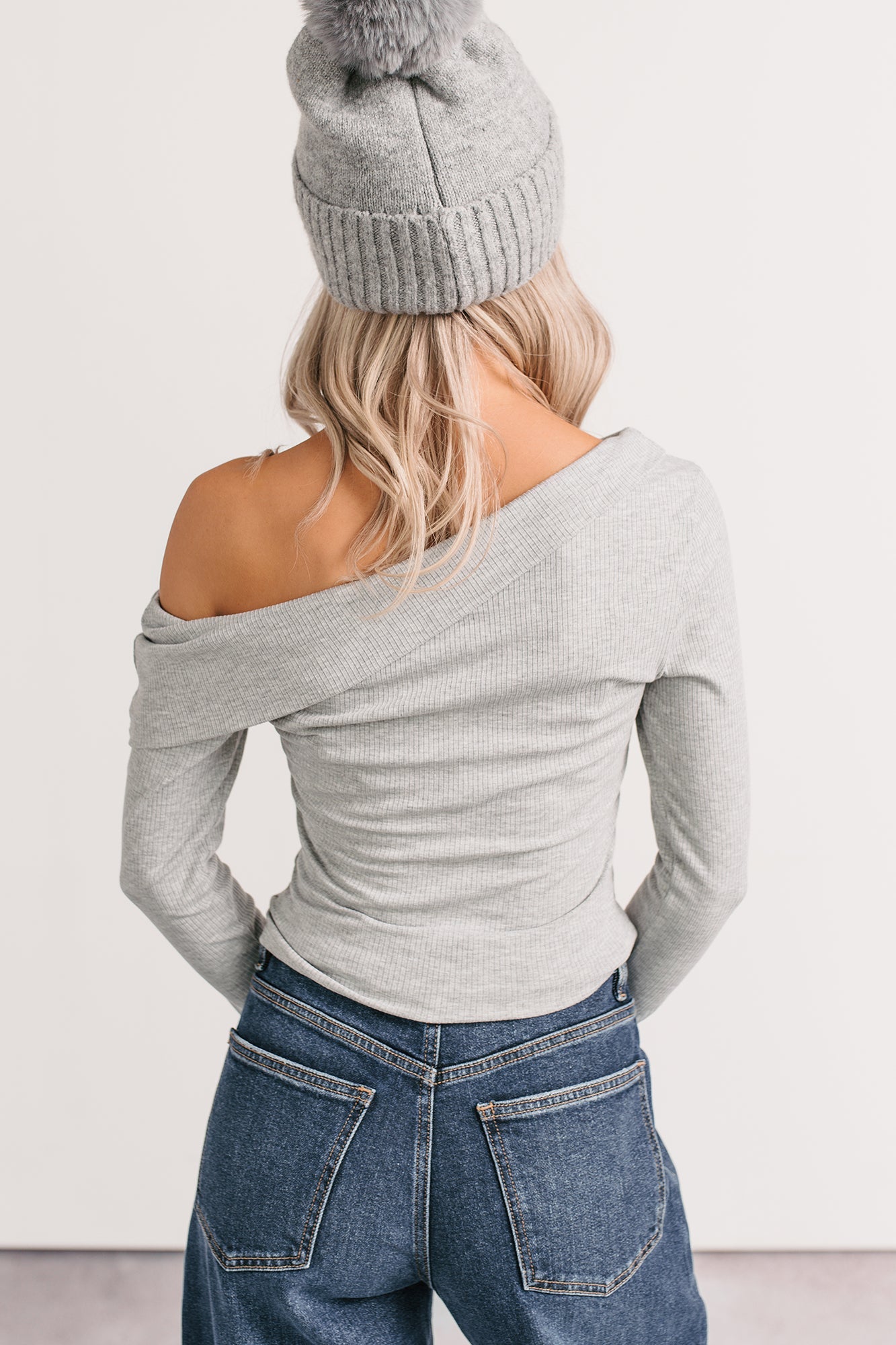 Luxe Basics One Shoulder Ribbed Top (Heather Grey)
