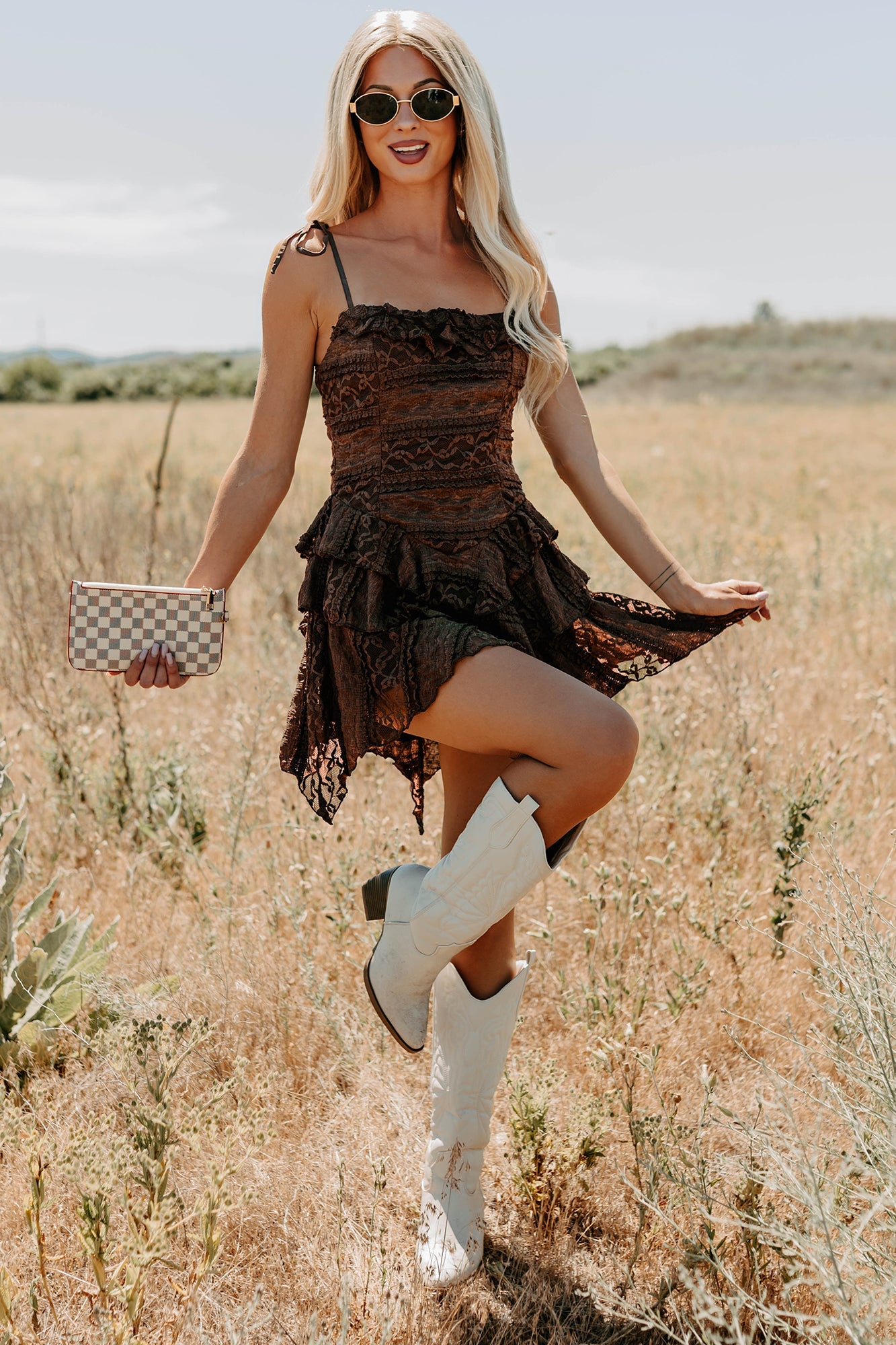 Divine Energy Sleeveless Lace Mini Dress (Mocha)