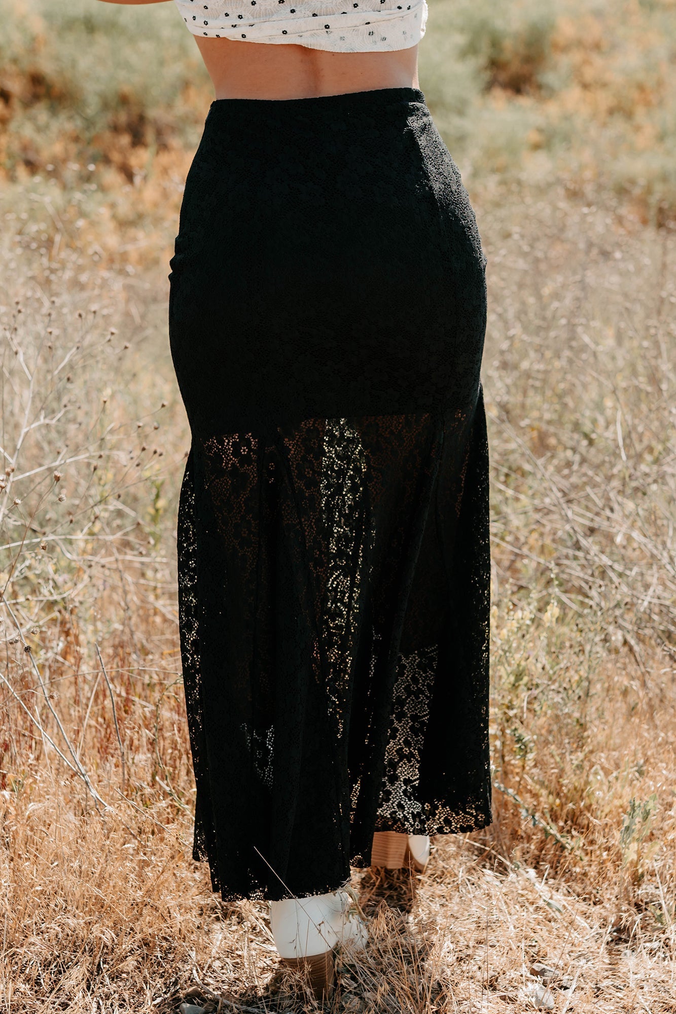 Hard Launch Love Floral Lace Maxi Skirt (Black)