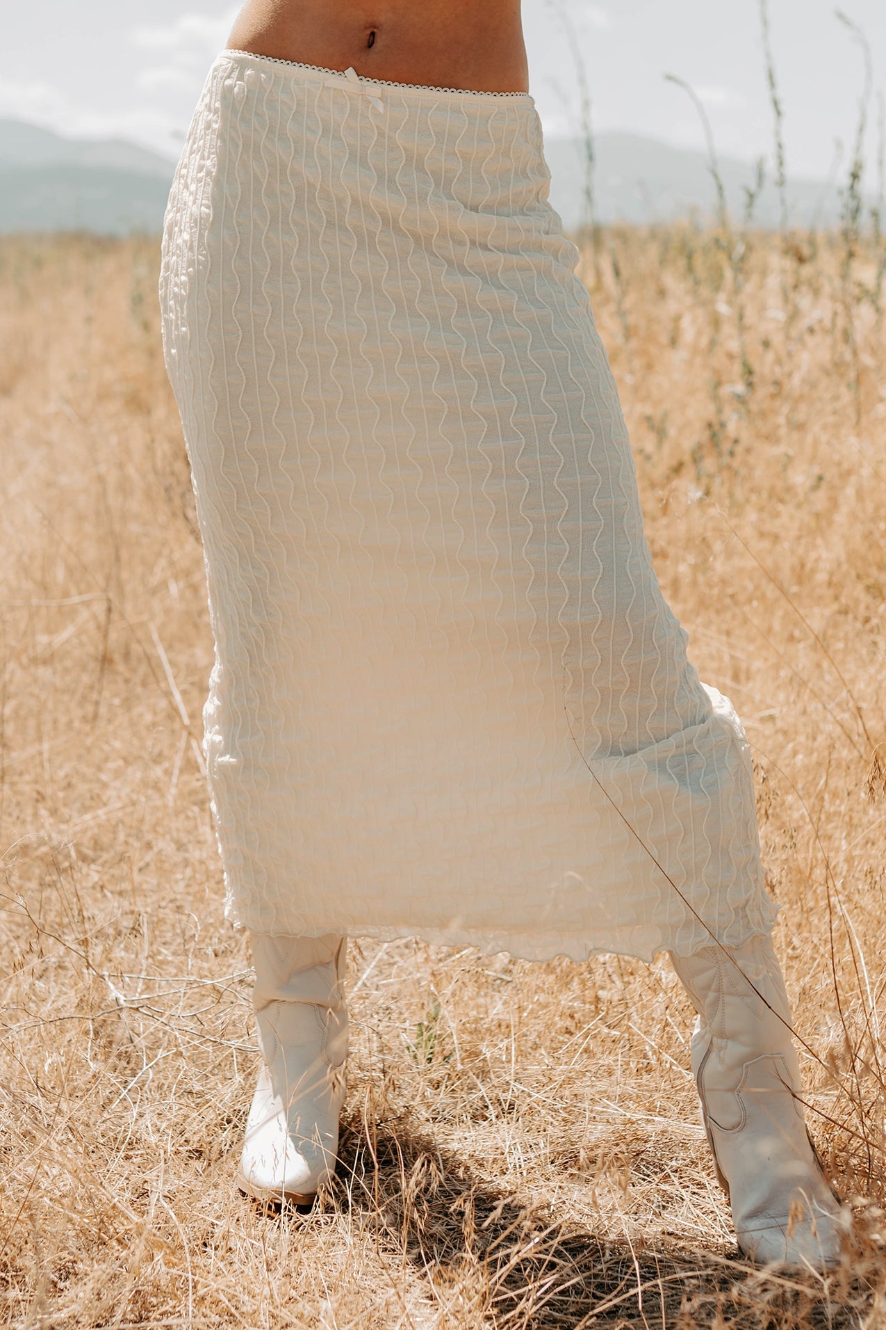 Polished Ease Textured Lace Maxi Skirt (Ivory)