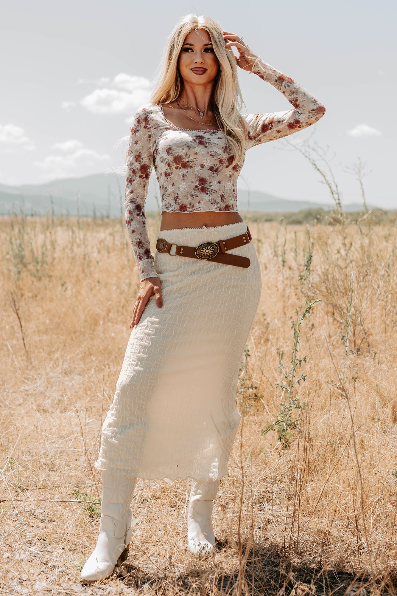 Polished Ease Textured Lace Maxi Skirt (Ivory)