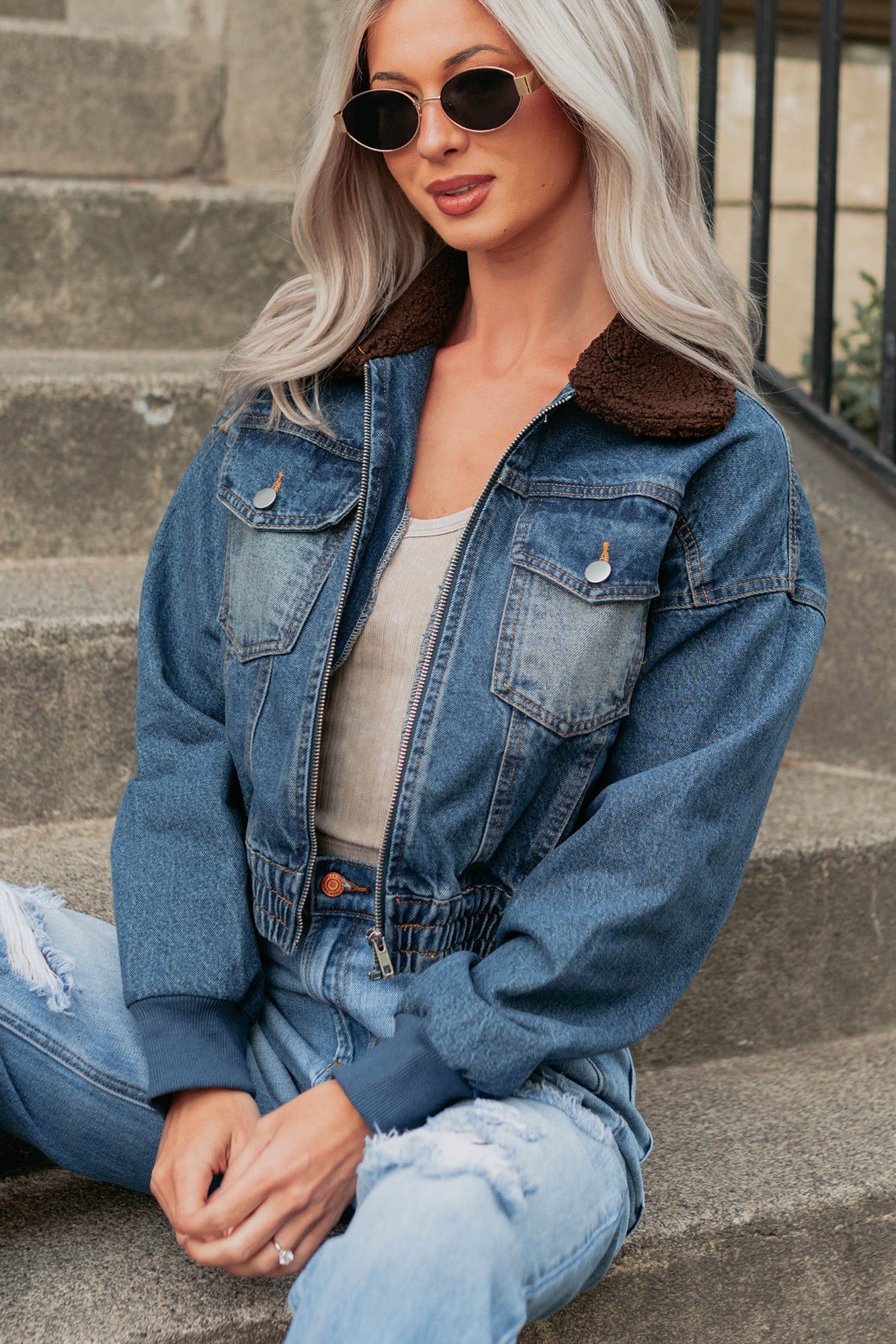 Breaking The Quiet Sherpa Collared Jacket (Denim)