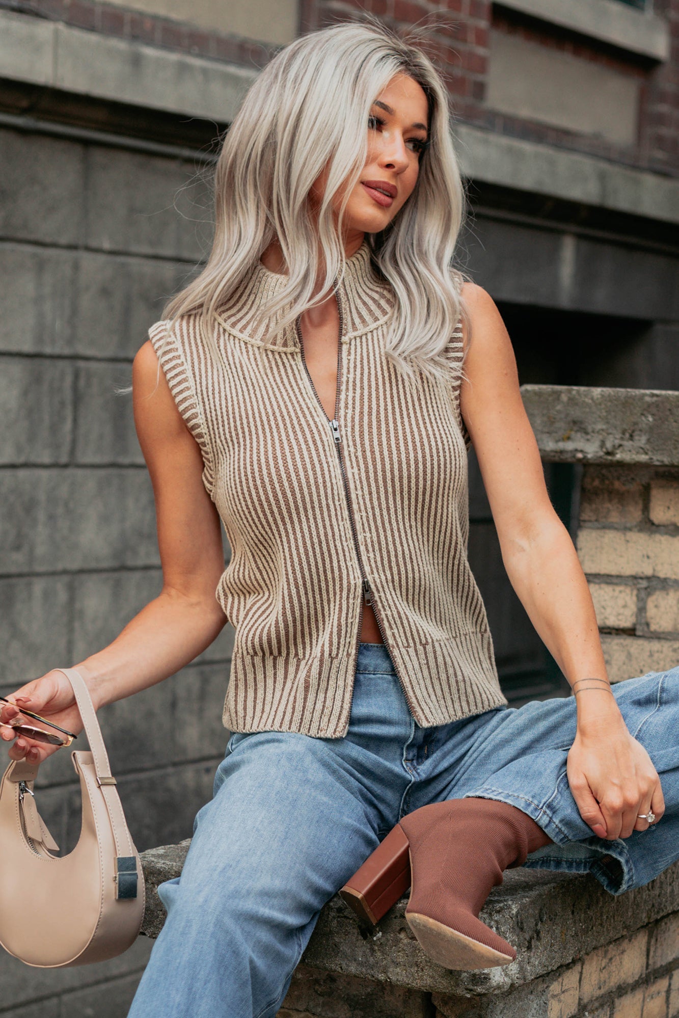 Radiant & Relaxed Stripe Cable Knit Vest (Coco)