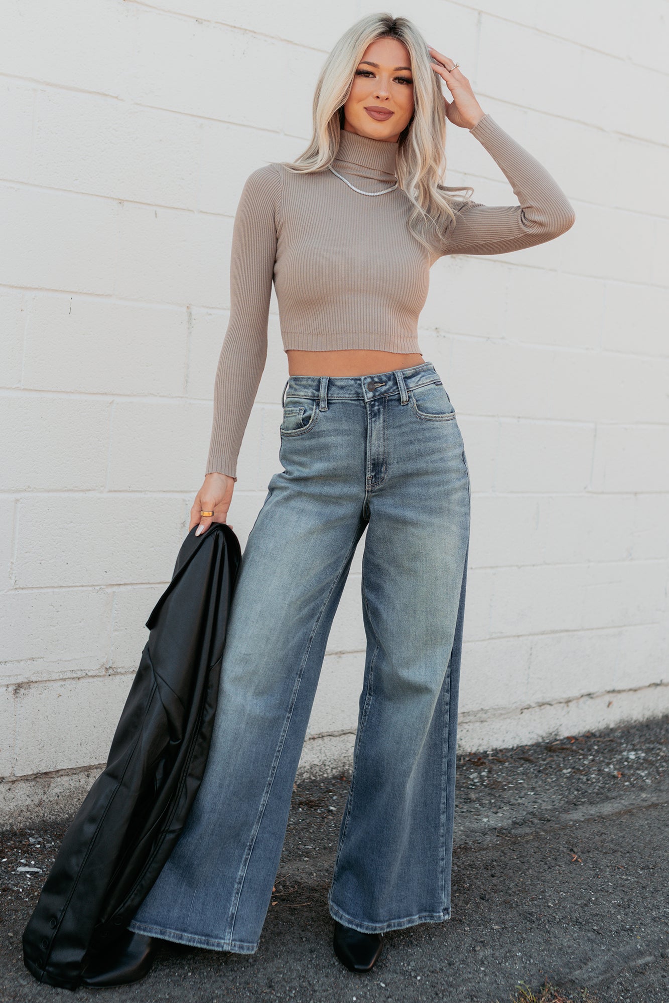 Simply Divine Ribbed Turtle Neck Crop Top (Ash)