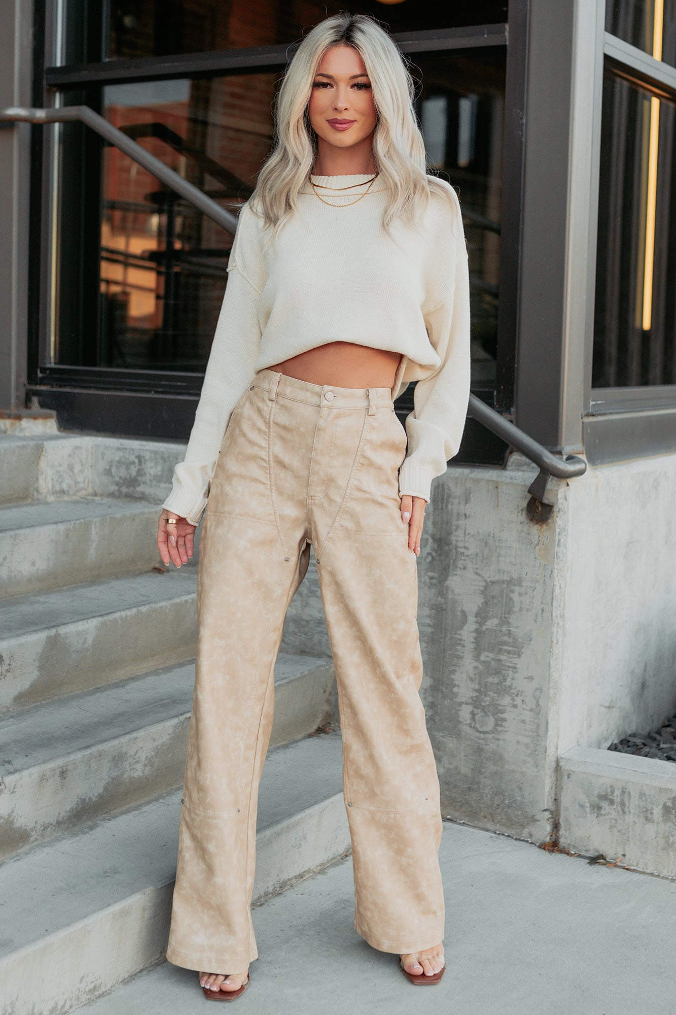 Vincent Faux Leather FORE Carpenter Pants (Beige)