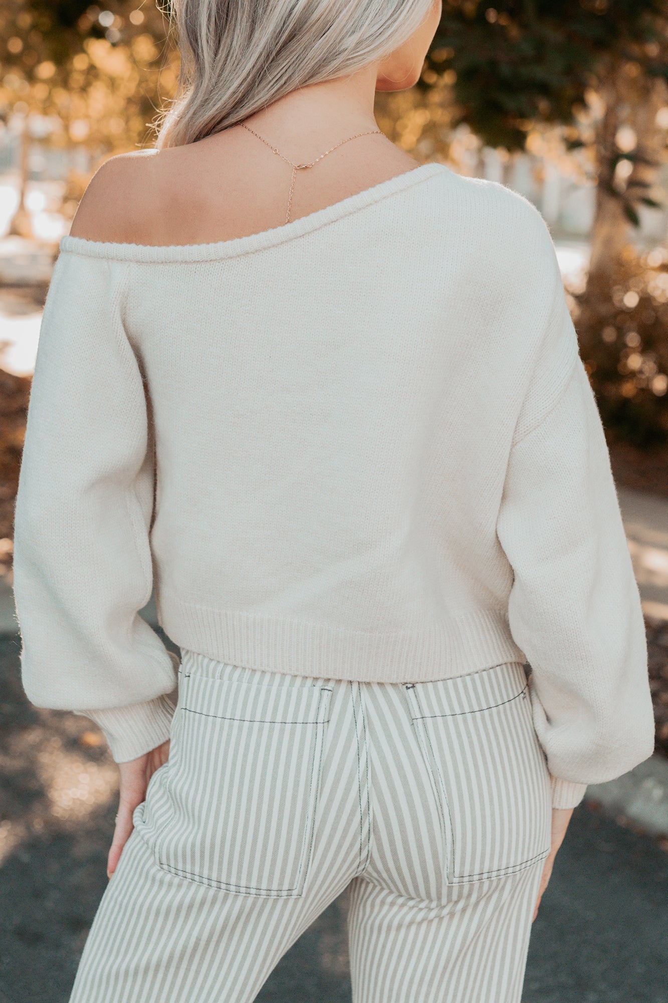 Into Your Arms One-Shoulder Knit Sweater (Cream)