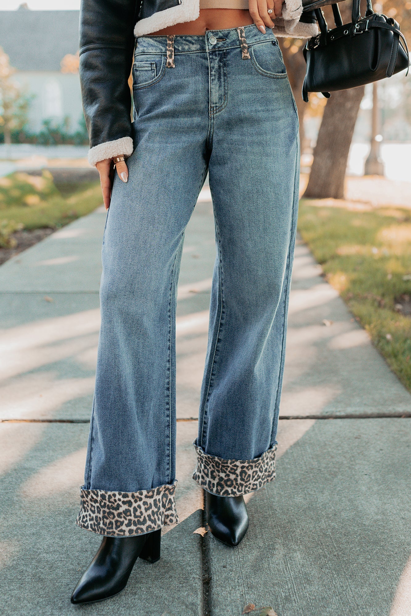 Macy Wide Leg Leopard Cuff Cello Jeans (Medium Tint)