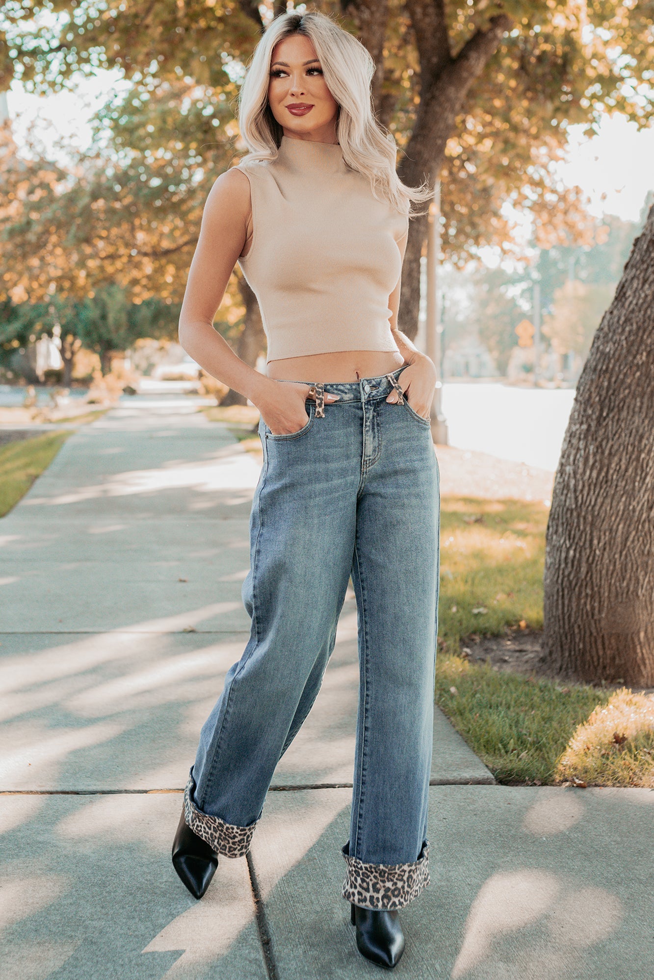 Cleo Mock Neck Sweater Crop Top (Beige)