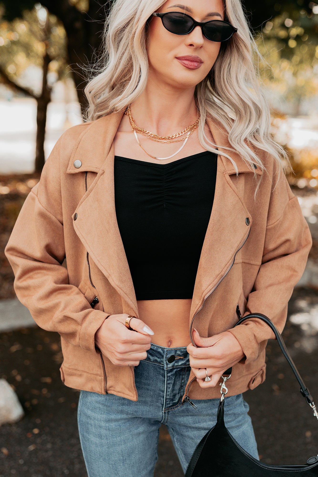 Feeling Jaded Faux Suede Moto Jacket (Camel)