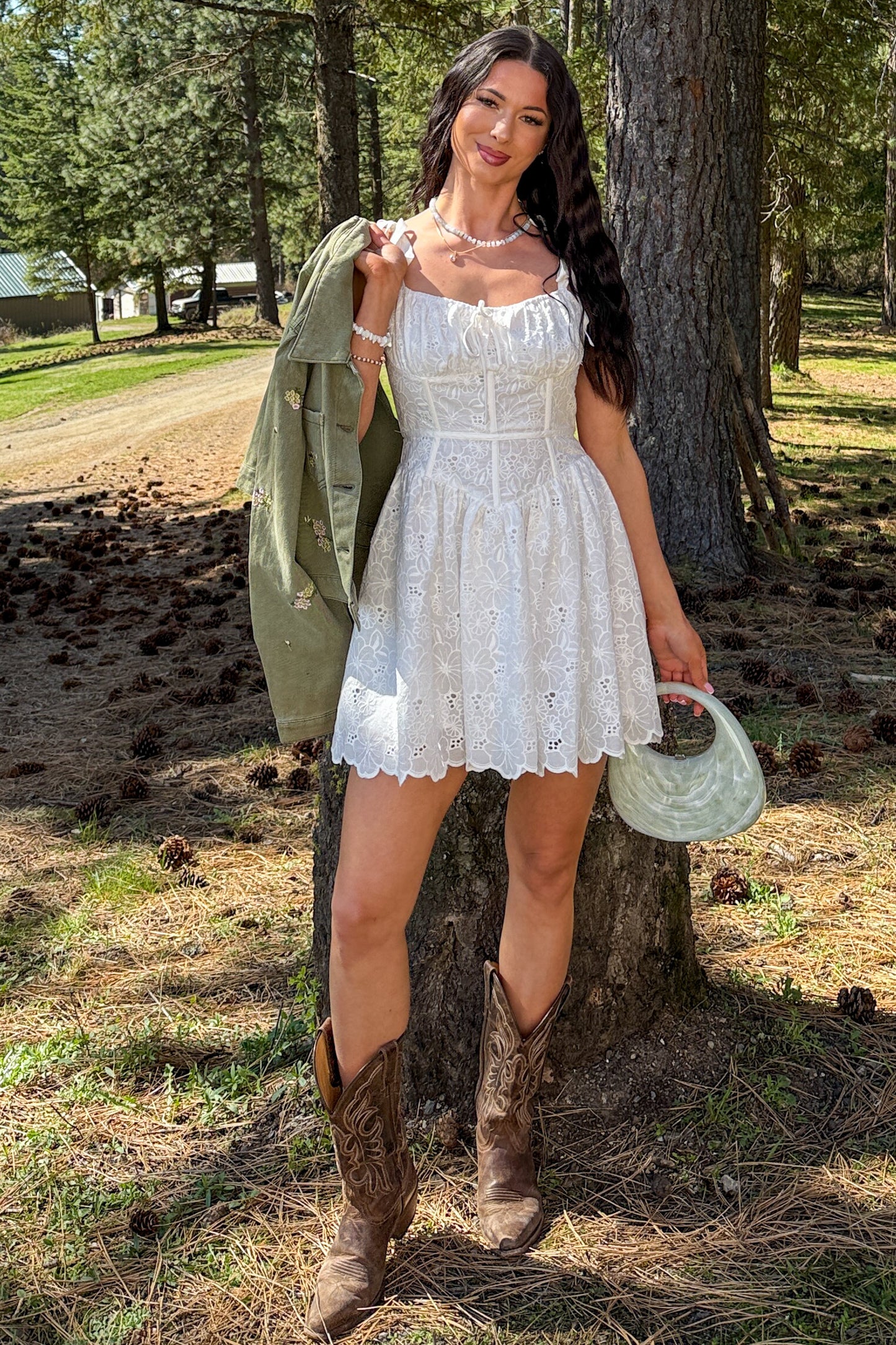 Blossom Energy Eyelet Lace Corset Mini Dress (Off White)