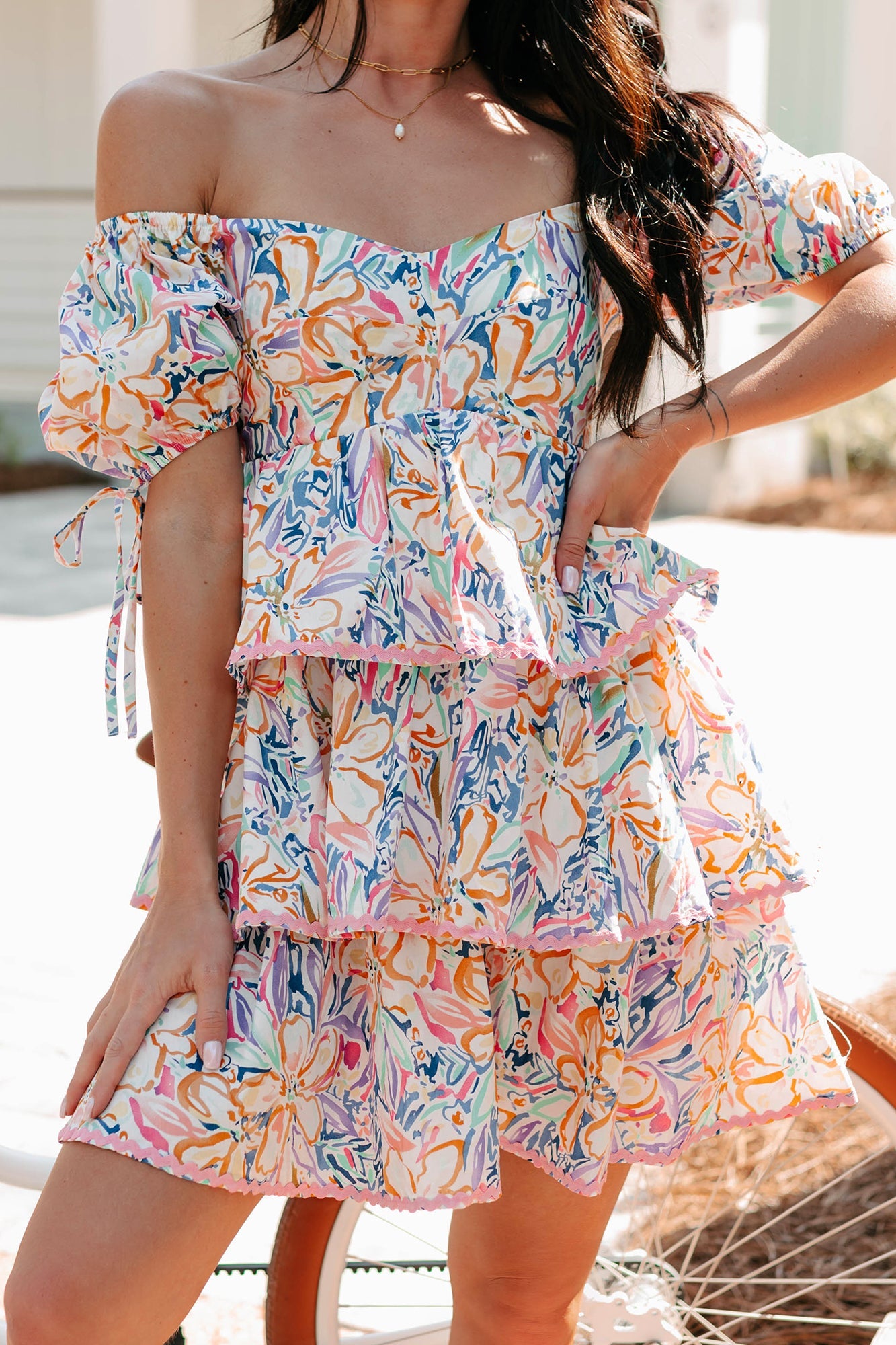 Vibrant Voyage Tiered Printed Mini Dress (Multi)