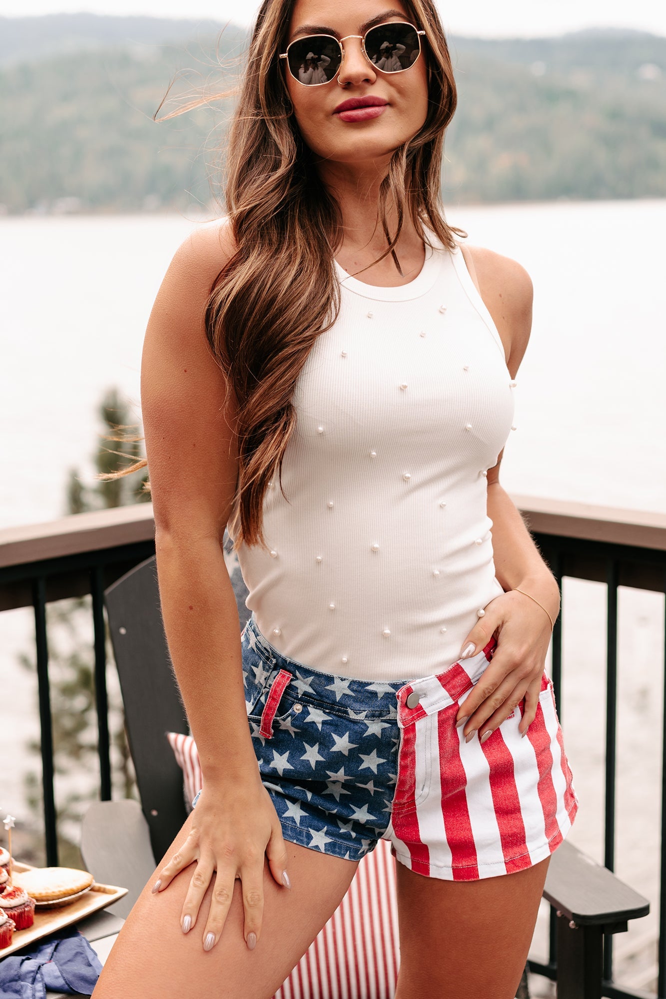 Seaside Sweetie Pearl Beaded Tank Top (White)