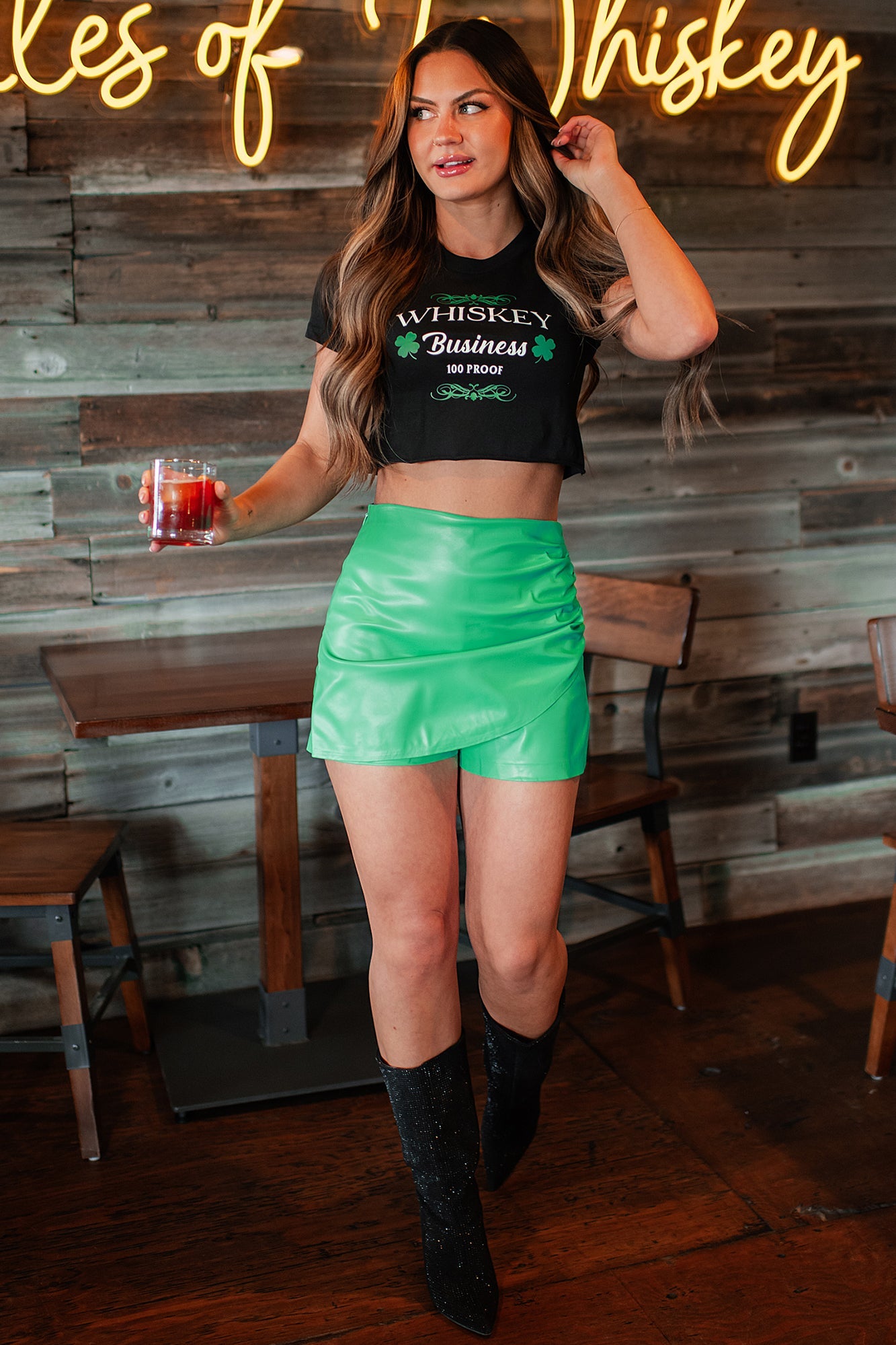 Consistently Confident Faux Leather Skort (Green)