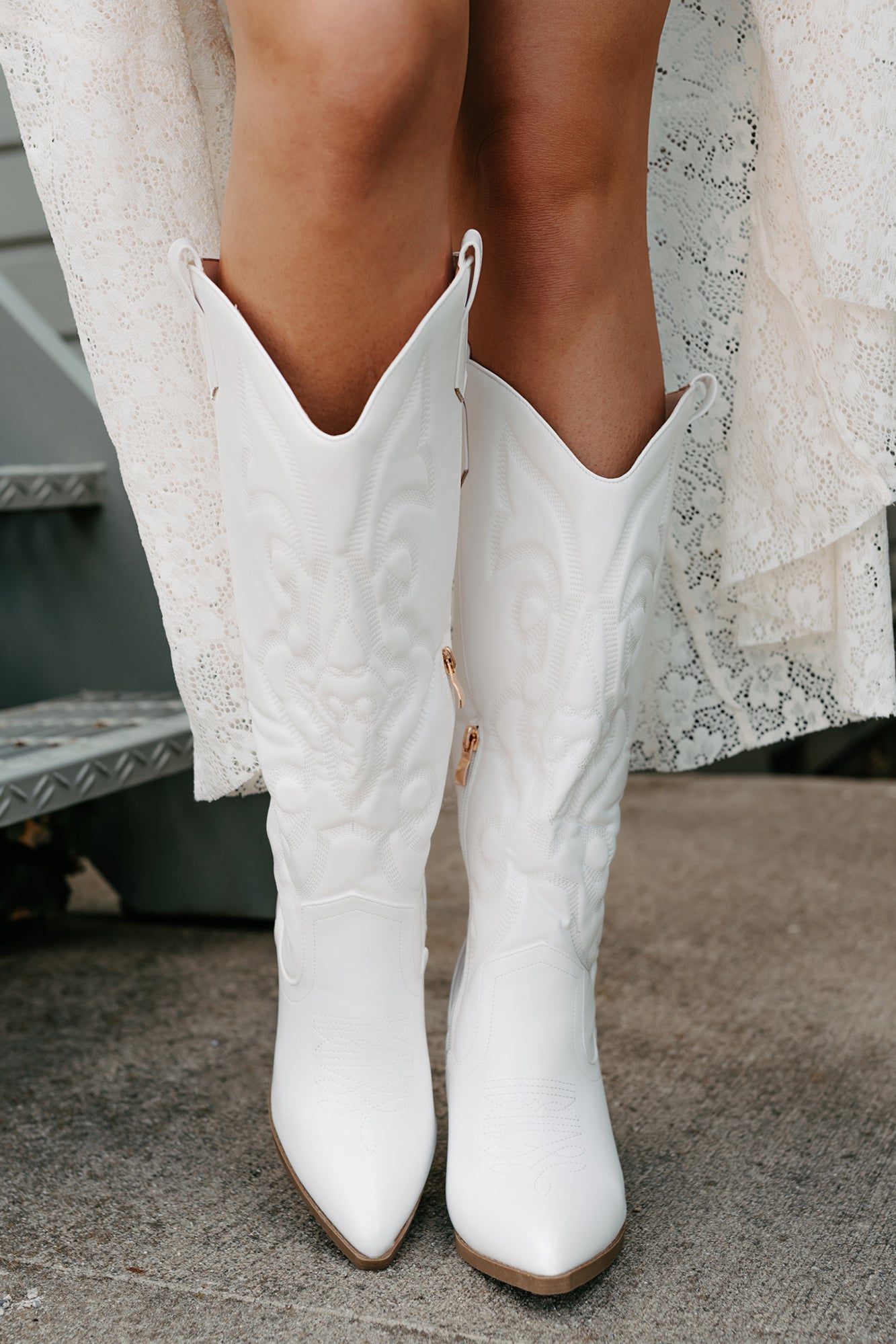 Didn't Come To Play Faux Leather Cowgirl Boots (White)