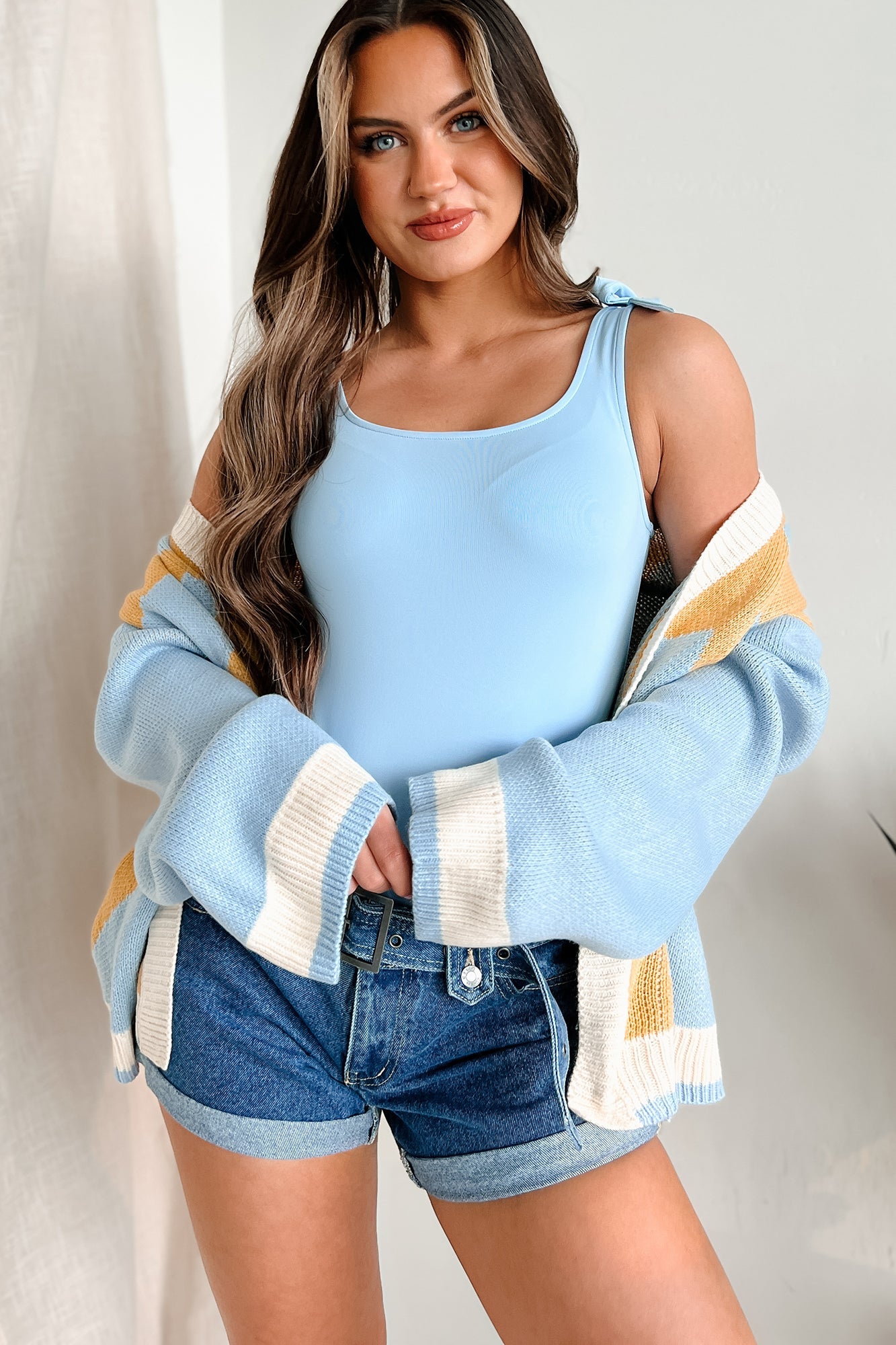 Born With Style Bow Detail Tank Bodysuit (Baby Blue)