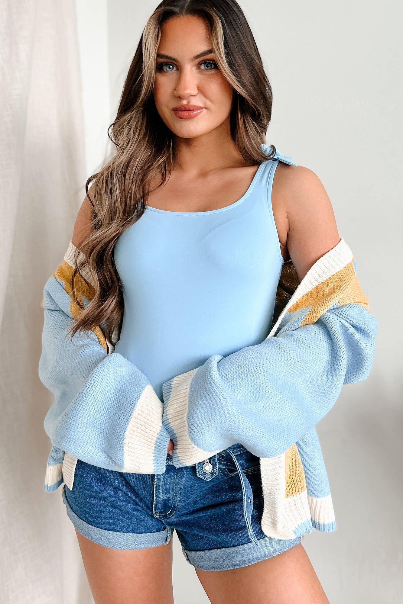 Born With Style Bow Detail Tank Bodysuit (Baby Blue)
