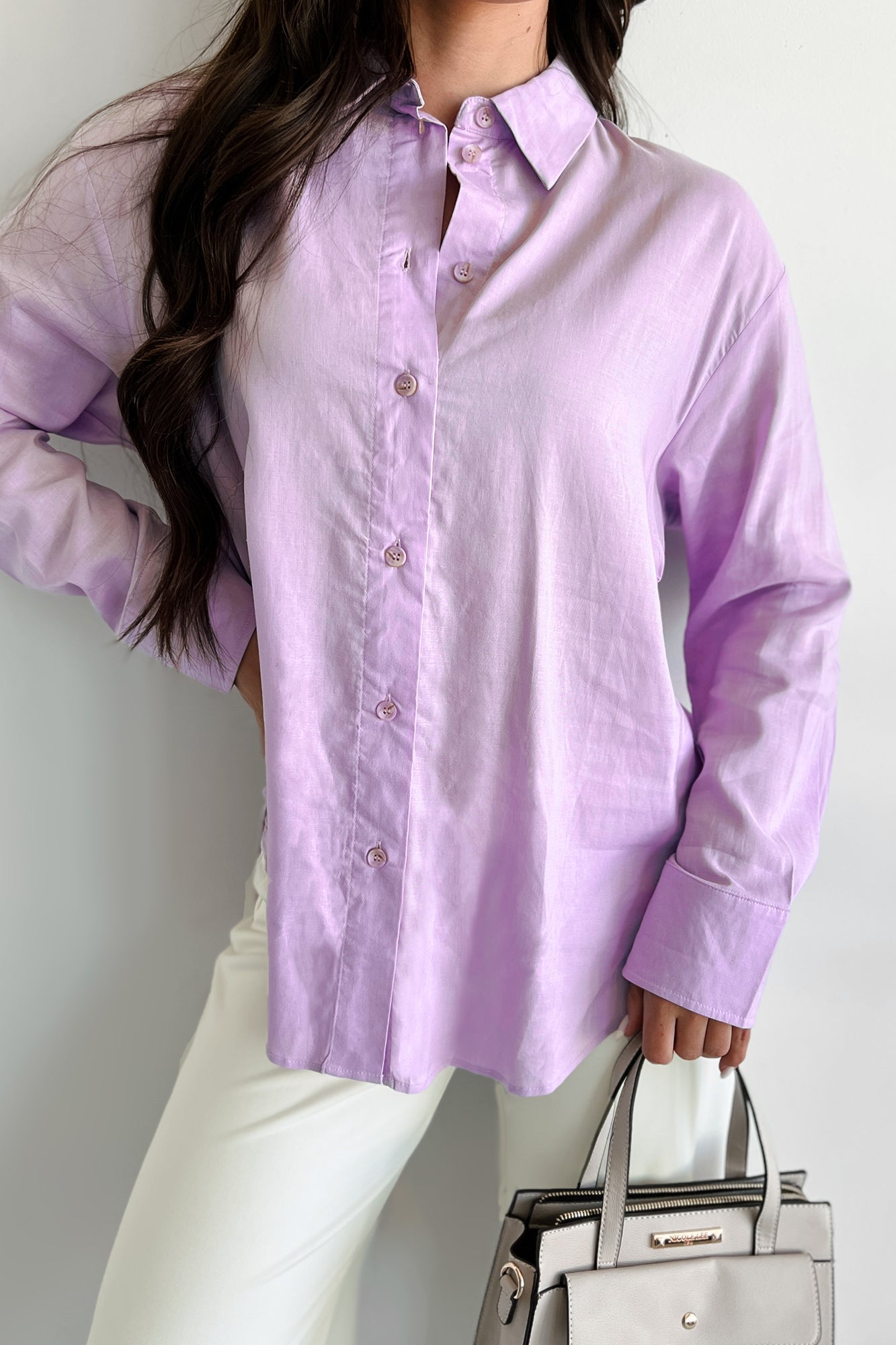 Dressed With Confidence Linen Dress Shirt (Lilac)