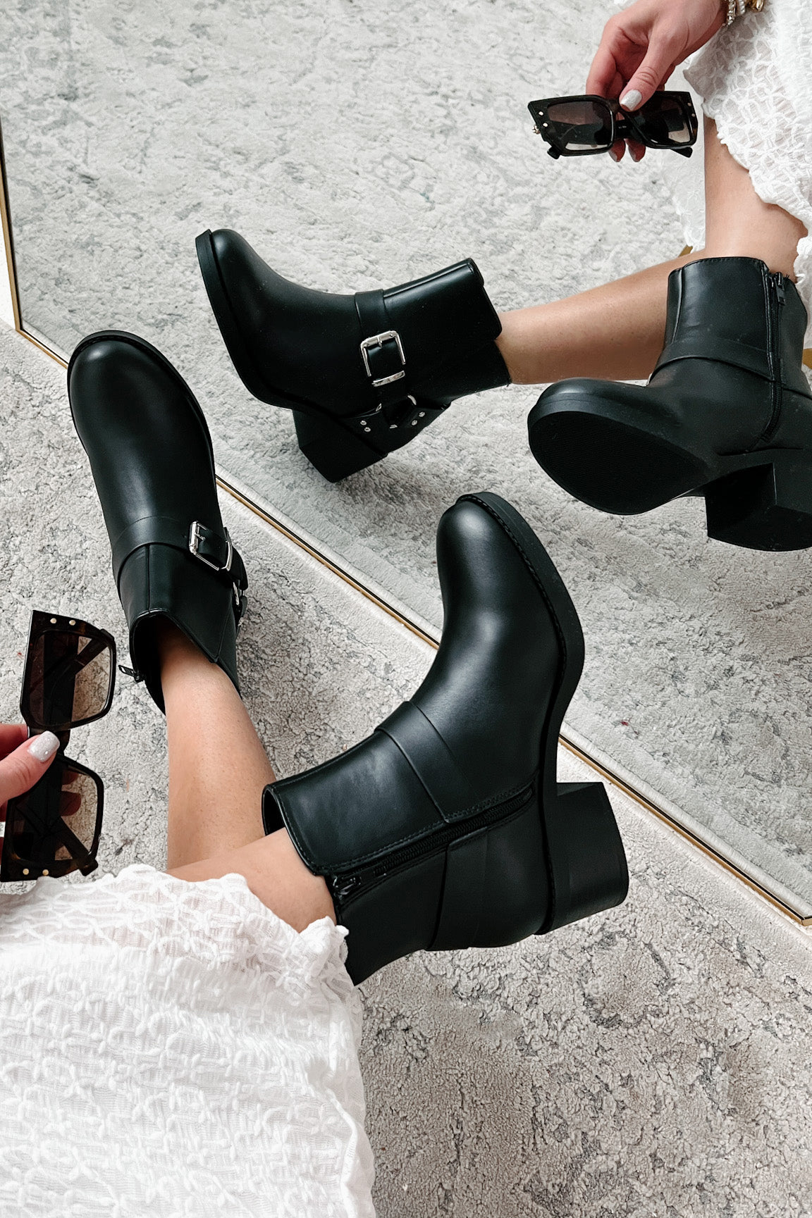 Tough Chick Faux Leather Biker Booties (Black Pu)