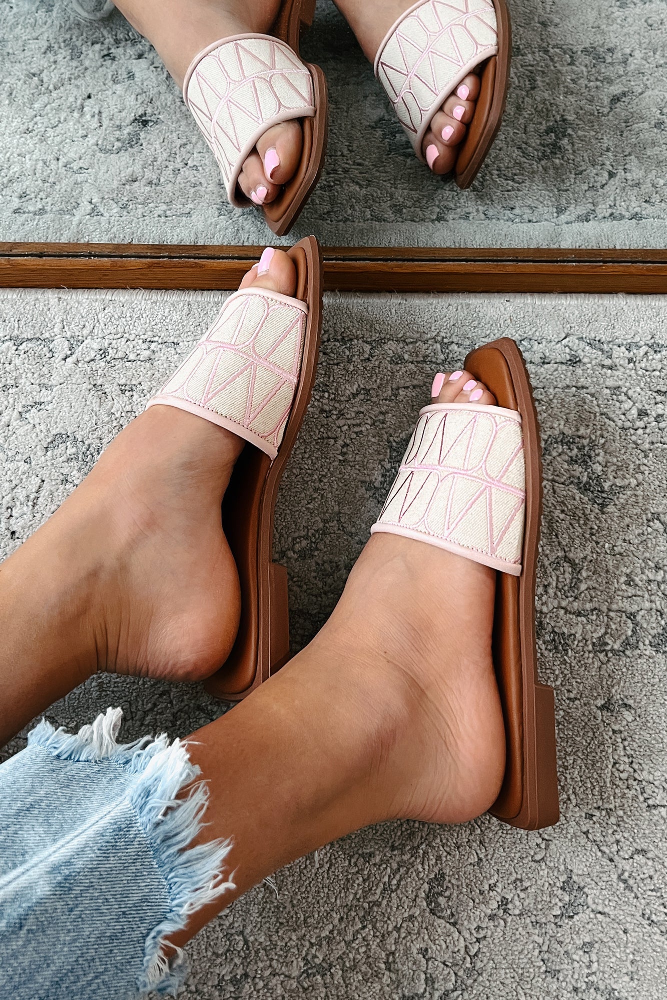 Better Than Everyone Printed Square Toe Sandals (Pink)