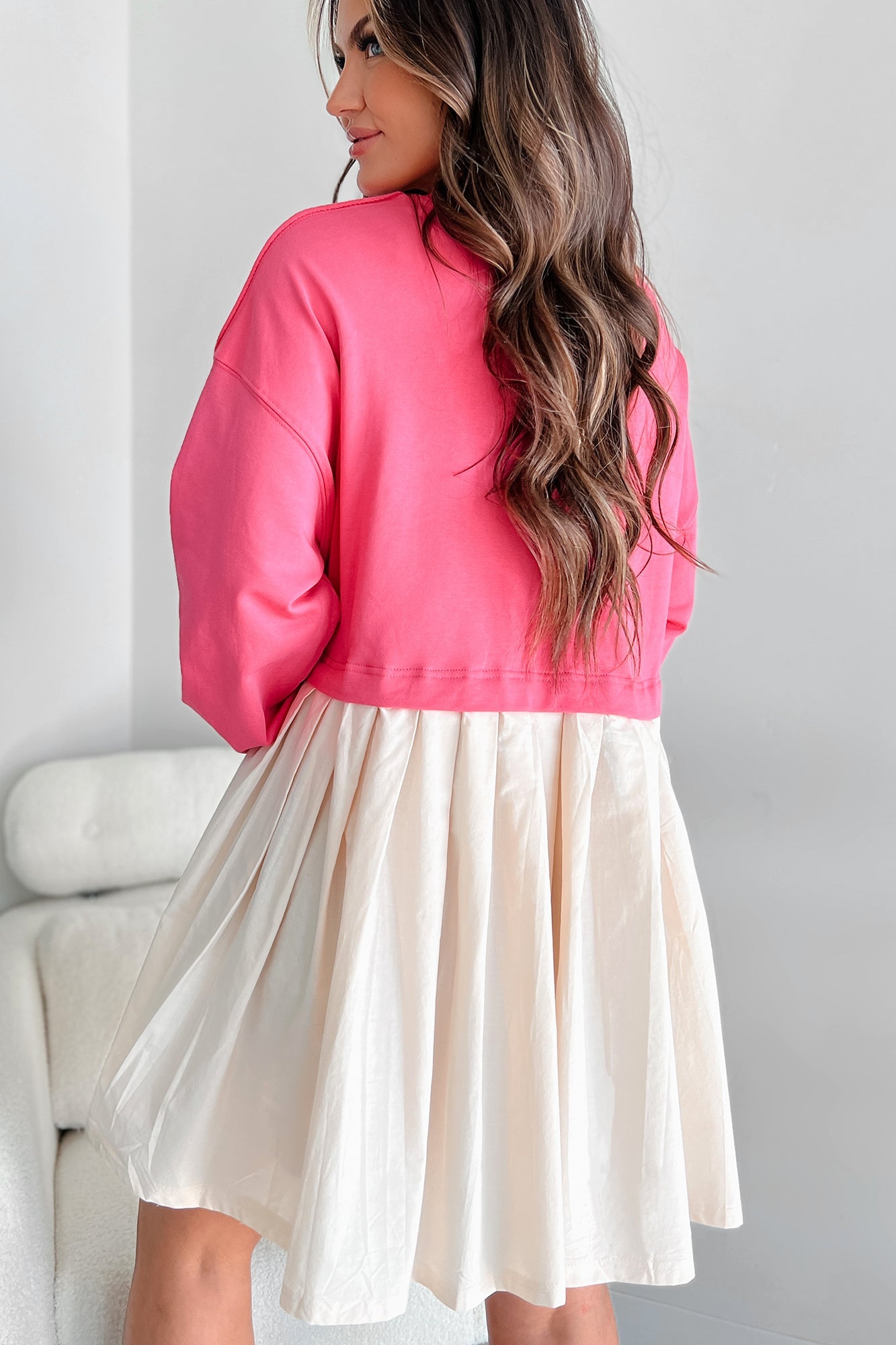 Convincing Act Two-Tone Mini Dress (Fuchsia)