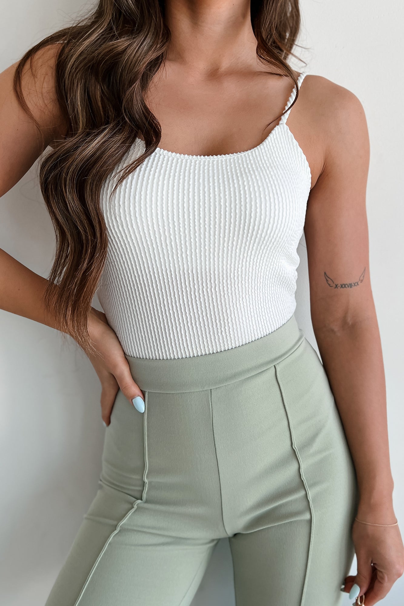 Changing My Perspective Ribbed Cami Bodysuit (White)