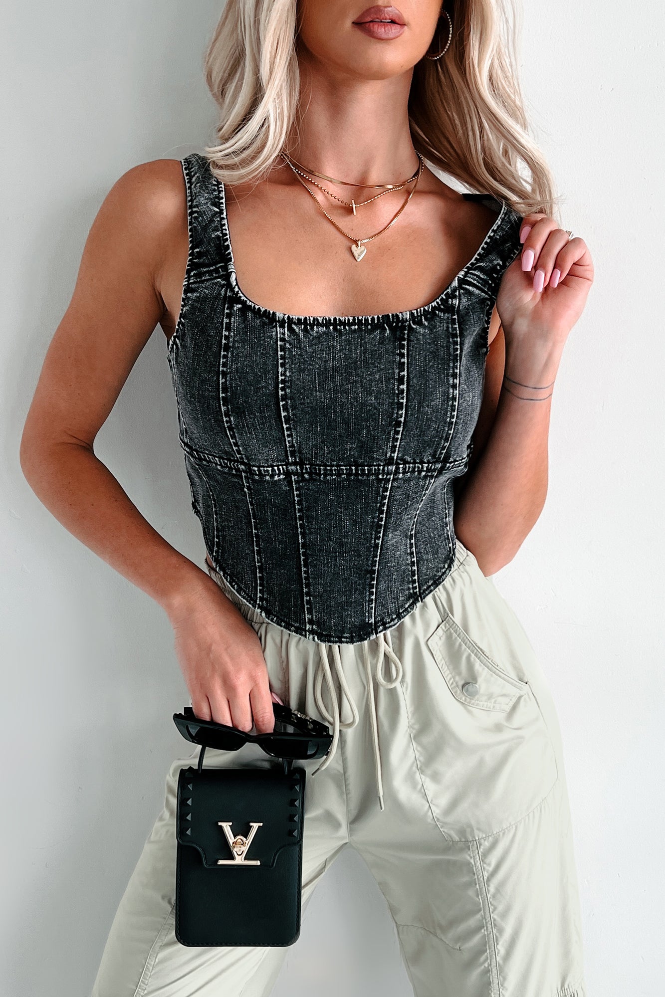 That's Just Karma Denim Corset Top (Black)