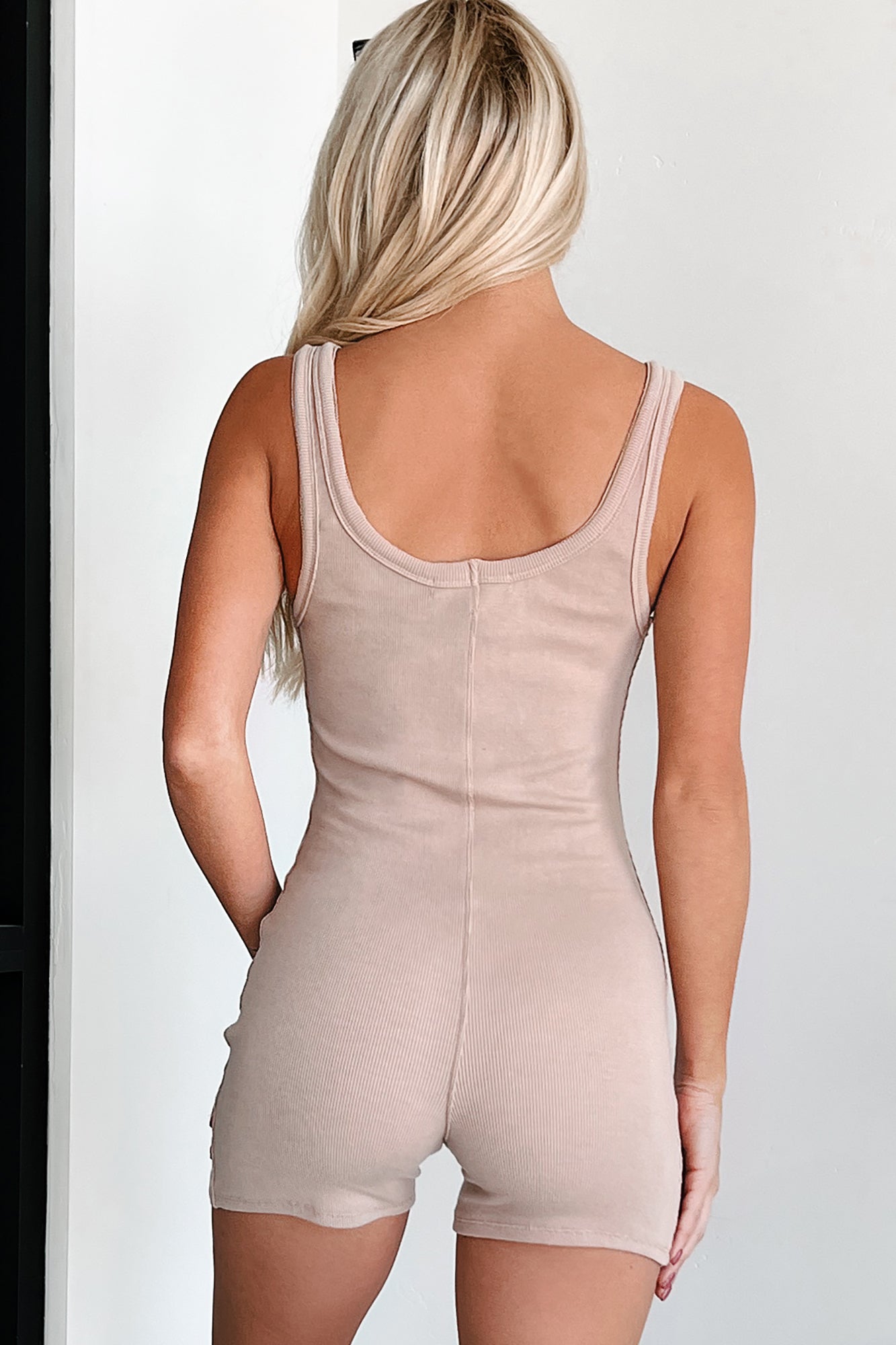 Latte Runs Ribbed Sleeveless Romper (Light Tan)